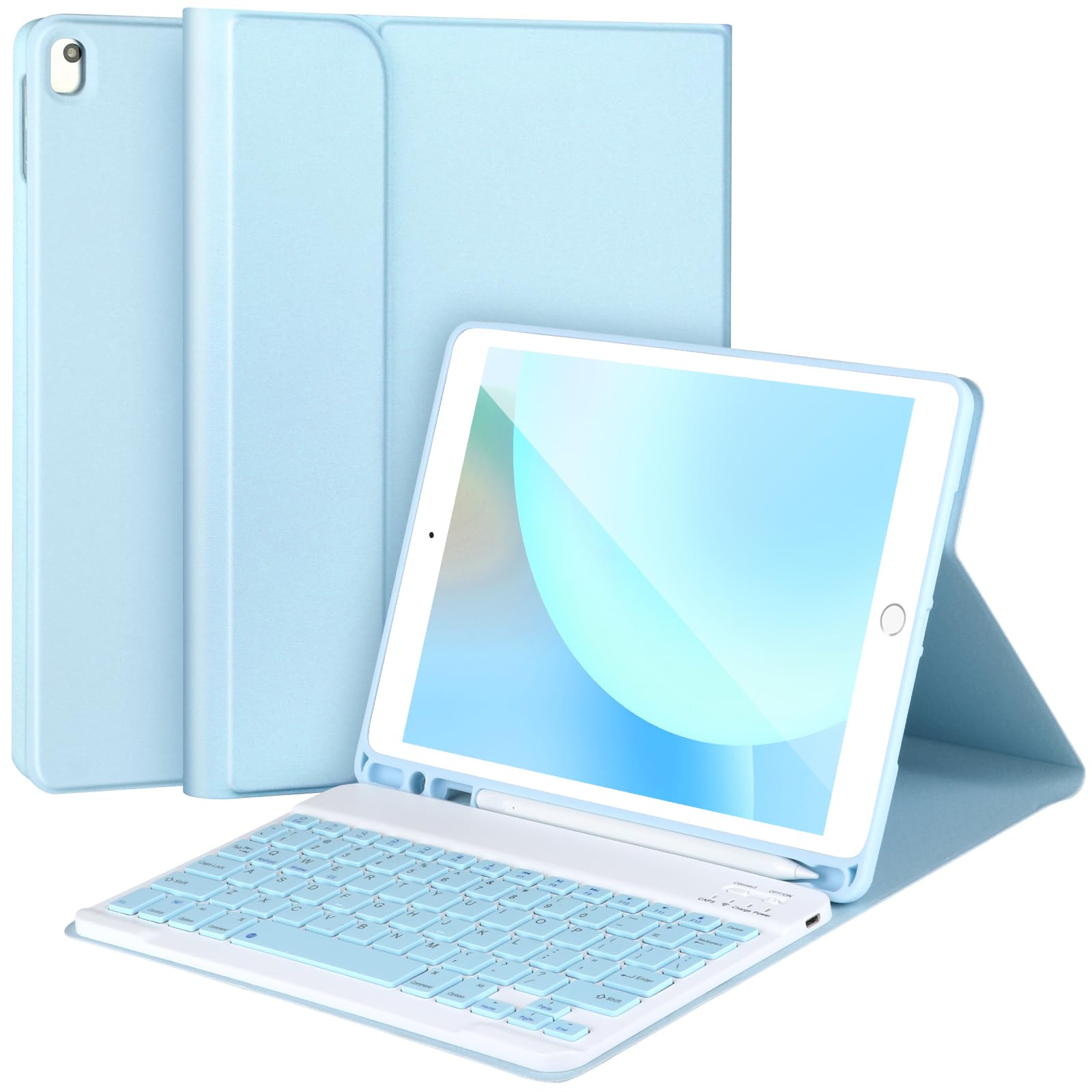 AHYWTAN Keyboard Case for iPad 9/8/7th Gen 10.2, Bluetooth Keyboard with 7 Color Backlit, iPad 10.2 inch Case with Keyboard, Pencil Holder, Black-L
