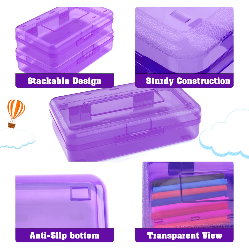 Pencil Case, Pencil Box, Clear Pencil Case, 3 Pack Plastic Pencil Case, Large Capacity Pencil Case, Crayon Box with Snap-tight Lid Stackable Design, Plastic Storage Box for School Office Supplies