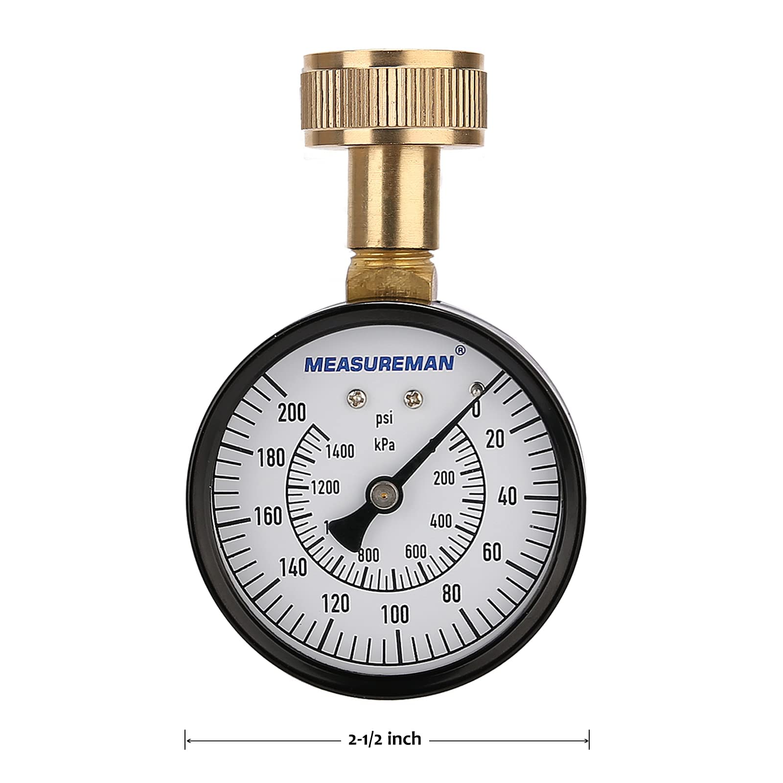 MEASUREMAN 2" Water Pressure Test Gauge, 3/4" Female Hose Thread, 0-200 psi/kpa with Maximum Pressure Memory (Pack of 2)