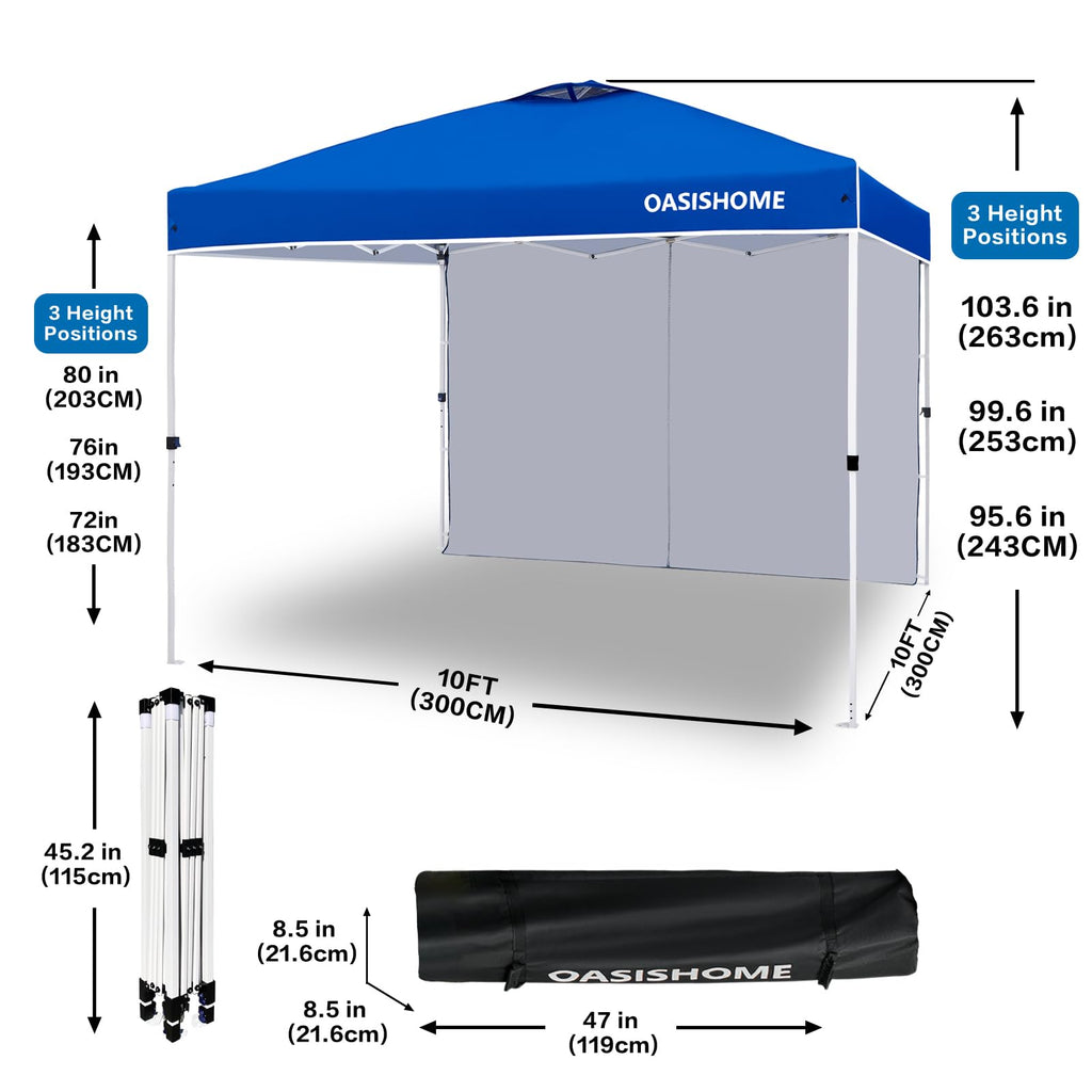 OASISHOME Canopy Tent 10'x10' Pop Up Gazebo with 1-Person Set Up, 4 Sidewalls, Wheeled Bag, Waterproof UV Protection Heavy-Duty Steel Frame Shelter for Patio Outdoor Wedding Party Event (Black,10x10)