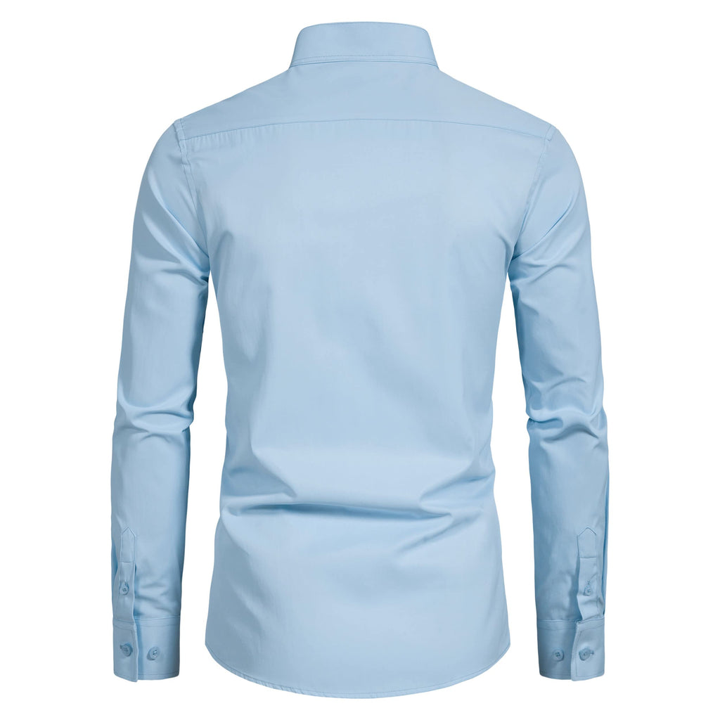Men’s Banded Collar(Mandarin Collar) Long Sleeve Casual Solid Fancy Dress Shirts