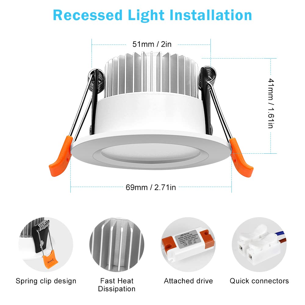 inShareplus 2 Inch LED Recessed Lighting, Downlight Dimmable 3W (35W Equivalent), 5000K Daylight White, CRI80, Recessed Light Fixtures with LED Driver (1 Pack)