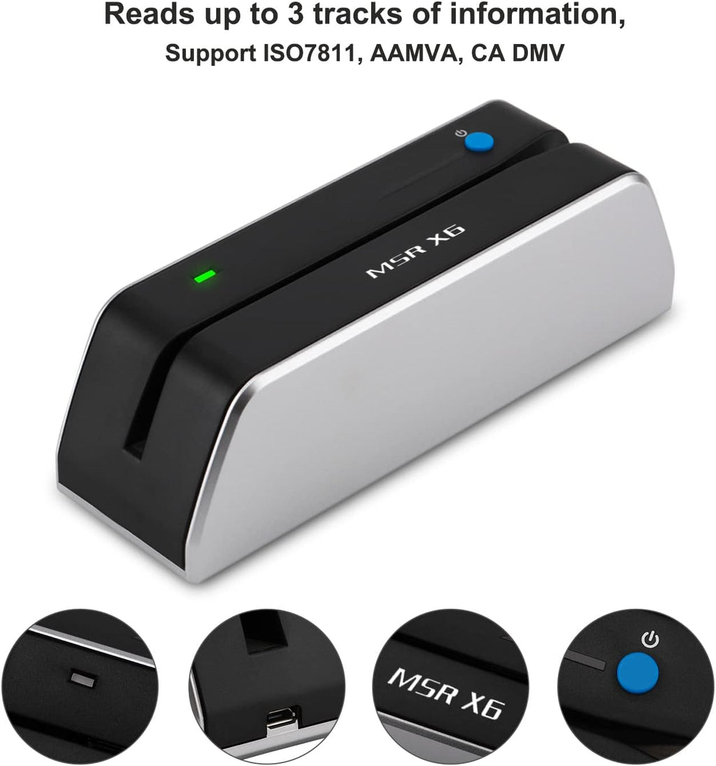 MSR X6 Bluetooth VIP Card Swiper Reader Writer Encoder Hico 3 Tracks USB and Bluetooth