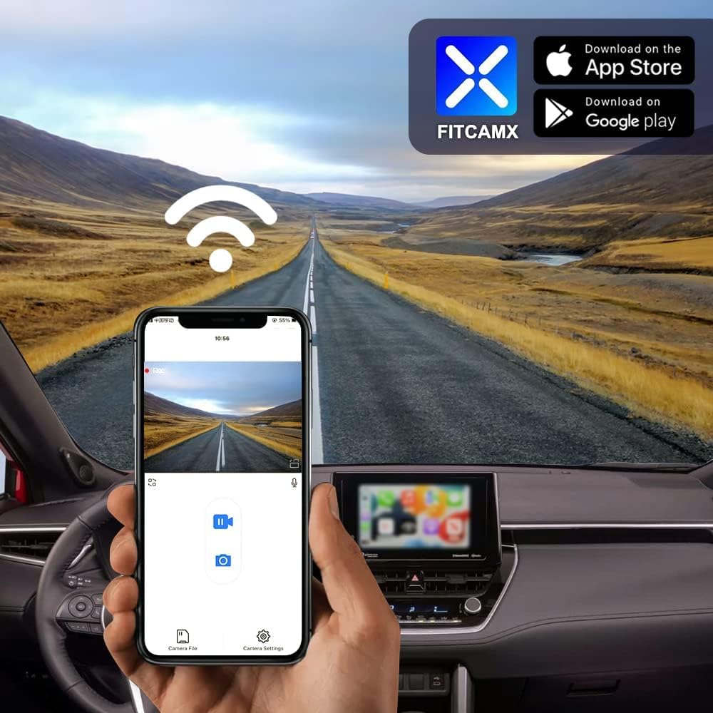 Fitcamx Front 2K+Rear 1080P Dash Cam Adapts for Toyota Corolla 2023-2026 Sedan Hybrid Hatchback, OEM Style, Dual HD Video, Built-in WiFi & APP, Loop Recording, G-Sensor, Easy to Set, 64GB Card