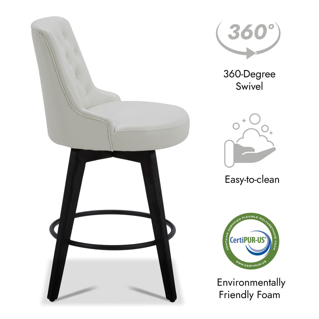 Watson & Whitely Counter Height Bar Stools, Performance Fabric Upholstered Modern Swivel Barstool with Back, Solid Wood Legs, 26" H Seat, Flint Grey