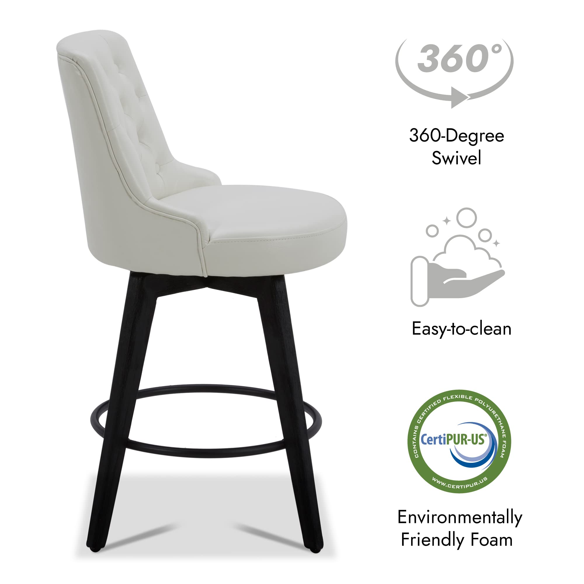 Watson & Whitely Counter Height Bar Stools, Performance Fabric Upholstered Modern Swivel Barstool with Back, Solid Wood Legs, 26" H Seat, Flint Grey