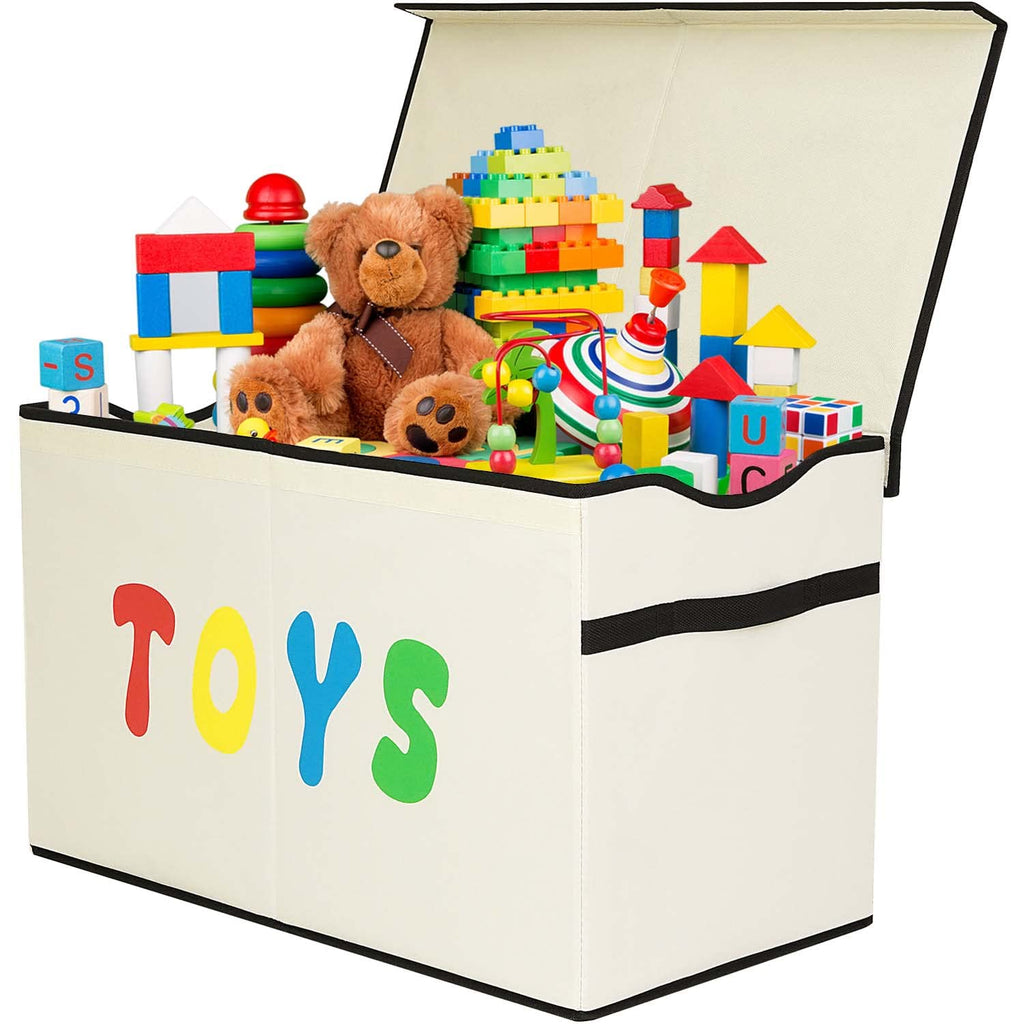 YOLOXO Toy Box Chest, Collapsible Sturdy Storage Bins with Lids, Extra Large Kids Toy Storage Organizer Boxes Bins Baskets for Kids, Boys, Girls, Nursery Room, Playroom, Closet (BLACK)