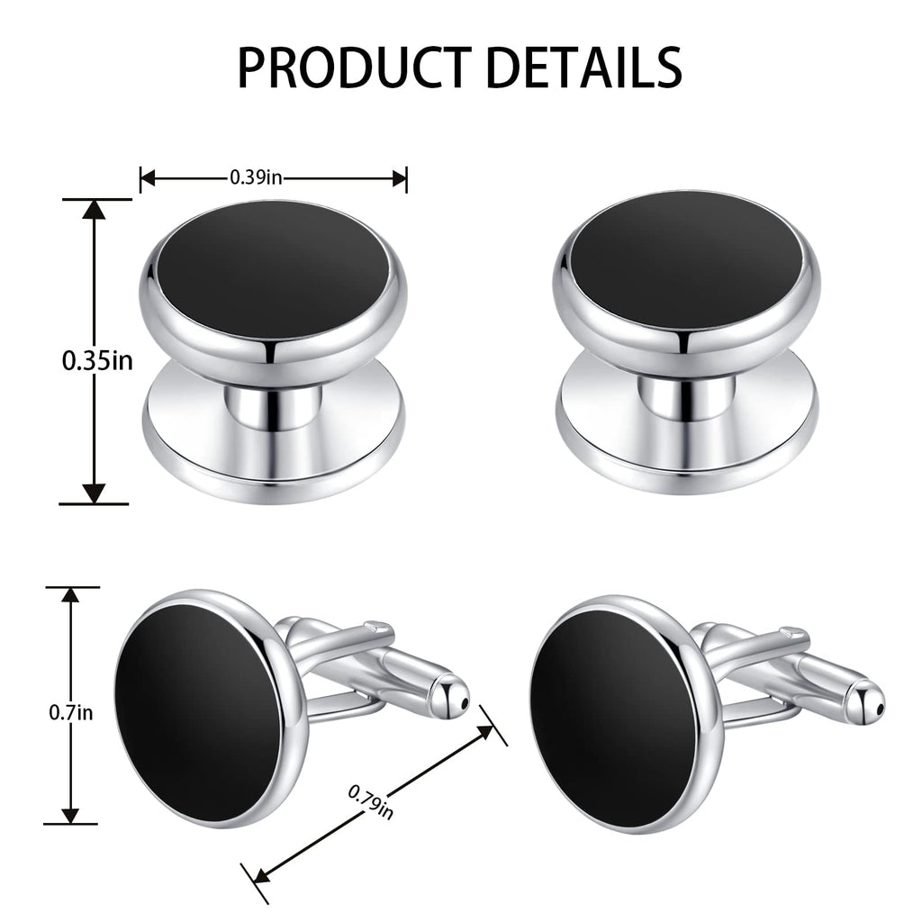 Men's Cufflinks & Tuxedo Studs Set - 316L Stainless Steel Formal Wedding Jewelry, Groomsmen Gift Set with Gift Box
