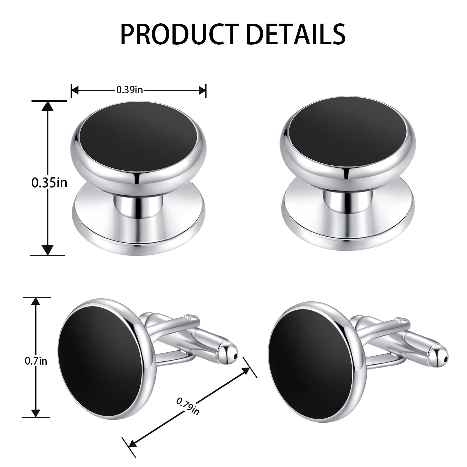 Men's Cufflinks & Tuxedo Studs Set - 316L Stainless Steel Formal Wedding Jewelry, Groomsmen Gift Set with Gift Box