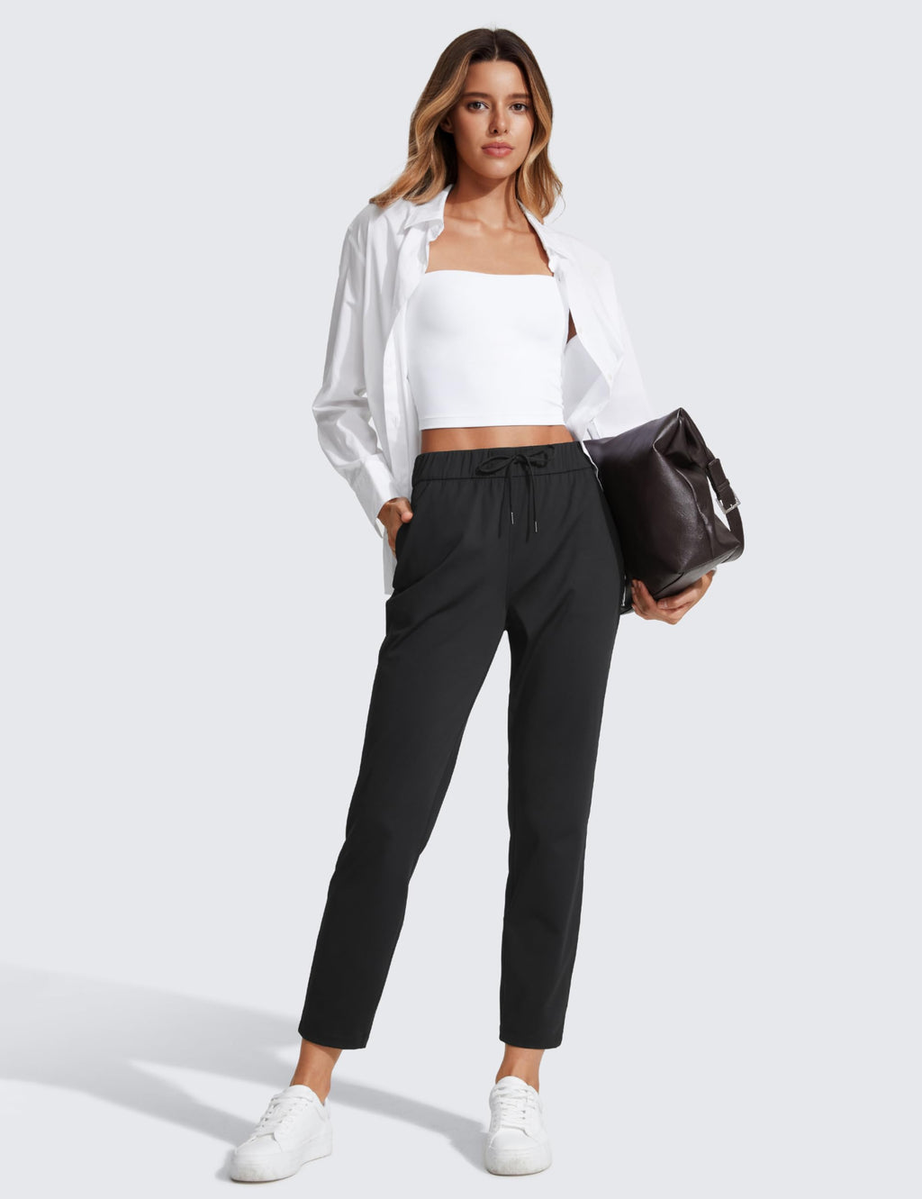 CRZ YOGA 4-Way Stretch Ankle Golf Pants for Women 27" - Casual Dress Work 7/8 Sweatpants with Pockets