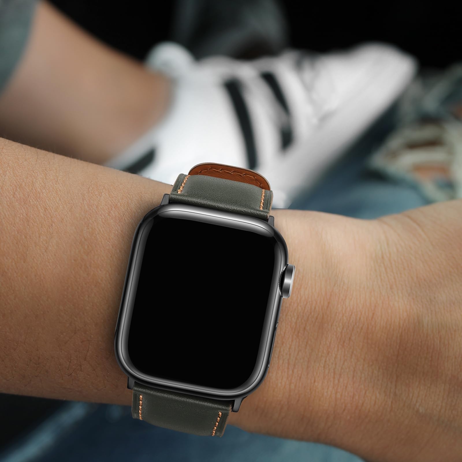 Tasikar Bands Compatible with Apple Watch Band 42mm (Series11/10) 41mm 40mm 38mm Men Genuine Leather Replacement Bands Compatible with Apple Watch SE Series 11 10 9 8 7 6 5 4 3, Black