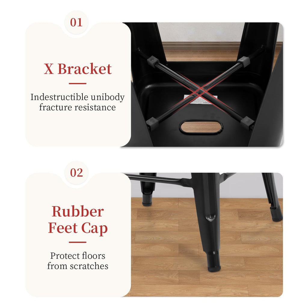FDW Metal Bar Stools Set of 4 Counter Height Bar Stools 24 Inches Industrial Bar Chairs Patio Stool Stackable Backless Stool Indoor Outdoor Metal Kitchen Stools Bar Chairs (Black, 24")