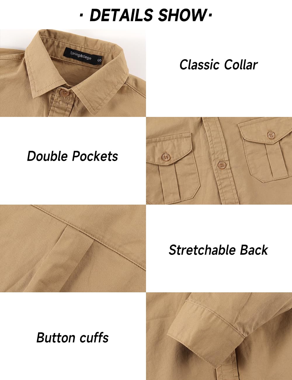 Spring&Gege Boys' Long Sleeve Button Down Shirt for Kids Woven Solid Two Pockets