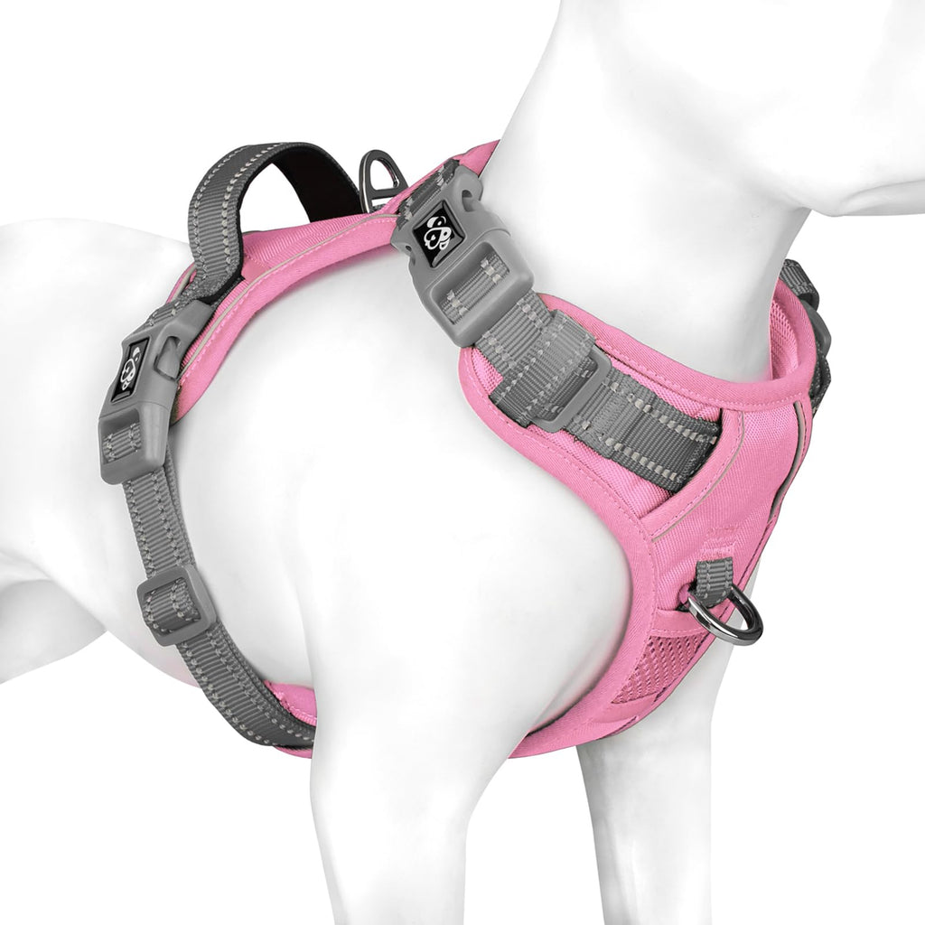 PHOEPET No Pull Dog Harness, Unique Colors Reflective Adjustable Dog Vest, with Soft Training Handle Metal Clips for Small Medium Large Dogs (Baby Blue Base & Pink Straps,S)