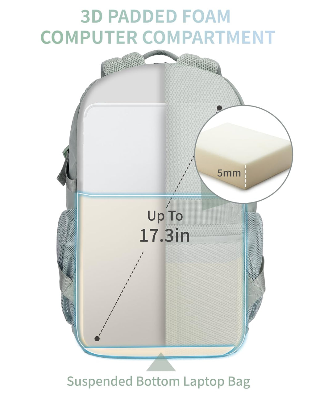 ECOHUB Travel Backpack for Women, 17.3 inch Suspended Laptop Backpack, Fashion Slim Water-Resistant College Computer Bookbag, 28L Personal Item Bag with 12 Pockets for Causal, Work, Beige