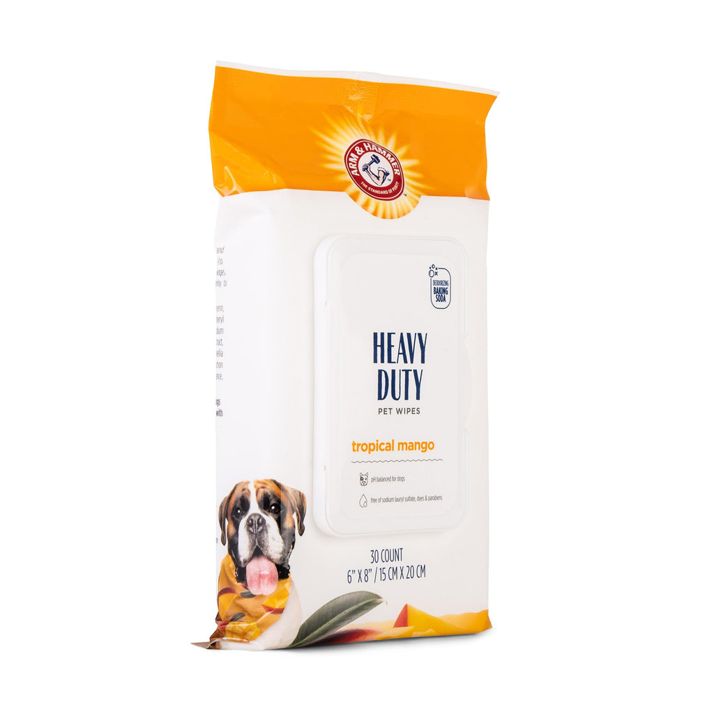 Arm and Hammer for Pets Heavy Duty Multipurpose Dog Bath Wipes, Mango Scent, Travel Size - All Purpose Wipes That Remove Odor and Refresh Dog Coat Between Baths, 30 Count