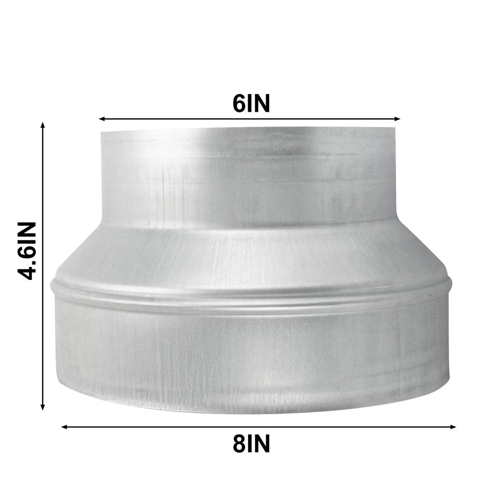 Duct Reducter 6 to 4 Air Ducting Reducer Increaser Air Duct Adapter or Round Metal Pipe Reducer for Bathroom Kitchen Ventilation Systems - Black