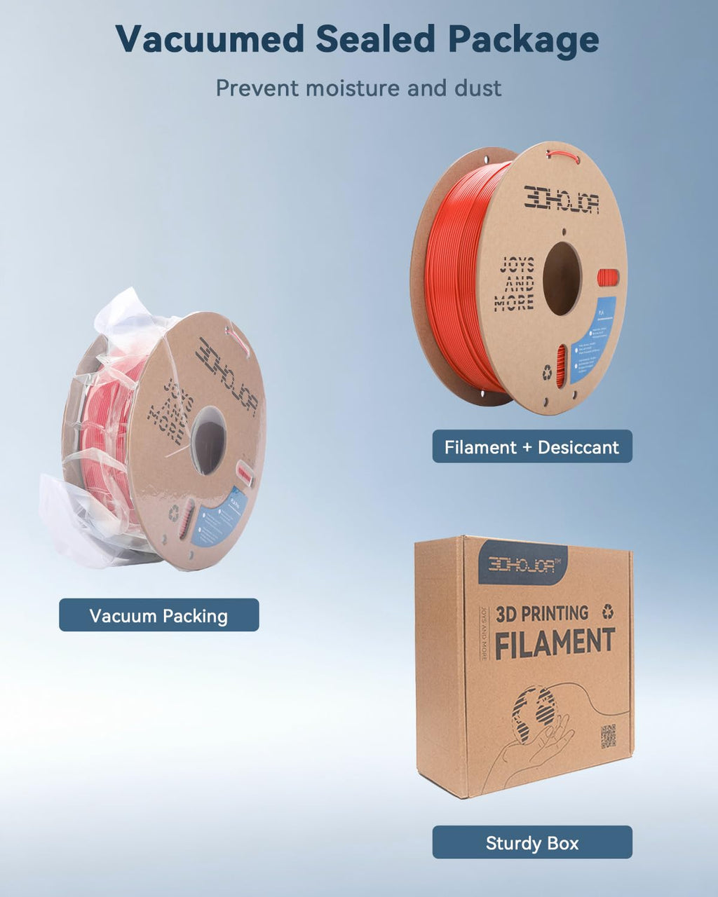 3DHoJor PLA Filament 1.75mm,3D Printing Filament,1kg*2 Cardboard Spool, Fit Most FDM 3D Printer,Dimensional Accuracy +/- 0.03 mm,Vacuum Packaging-2Pack Black