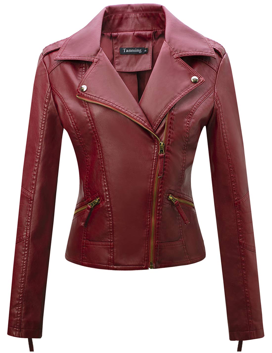 Tanming Women's Faux Leather Moto Biker Short Coat Jacket