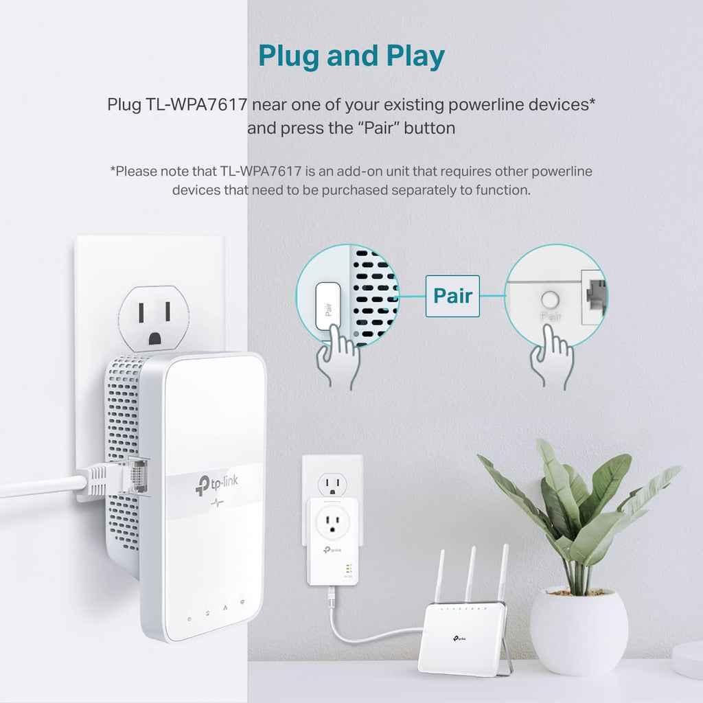TP-Link Powerline WiFi Extender TL-WPA7617 - AC1200 Dual Band Powerline Network Extender, Gigabit Port, Passthrough, OneMesh, Ethernet Over Power, 𝐀𝐝𝐝-𝐨𝐧 𝐔𝐧𝐢𝐭