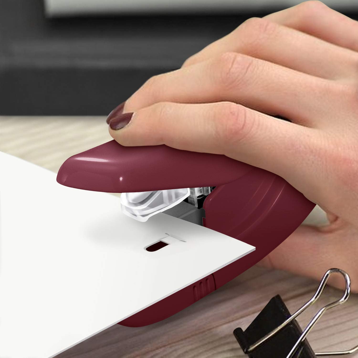Plus Paper Clinch Compact Staple-Free Stapler, Blue Turquoise
