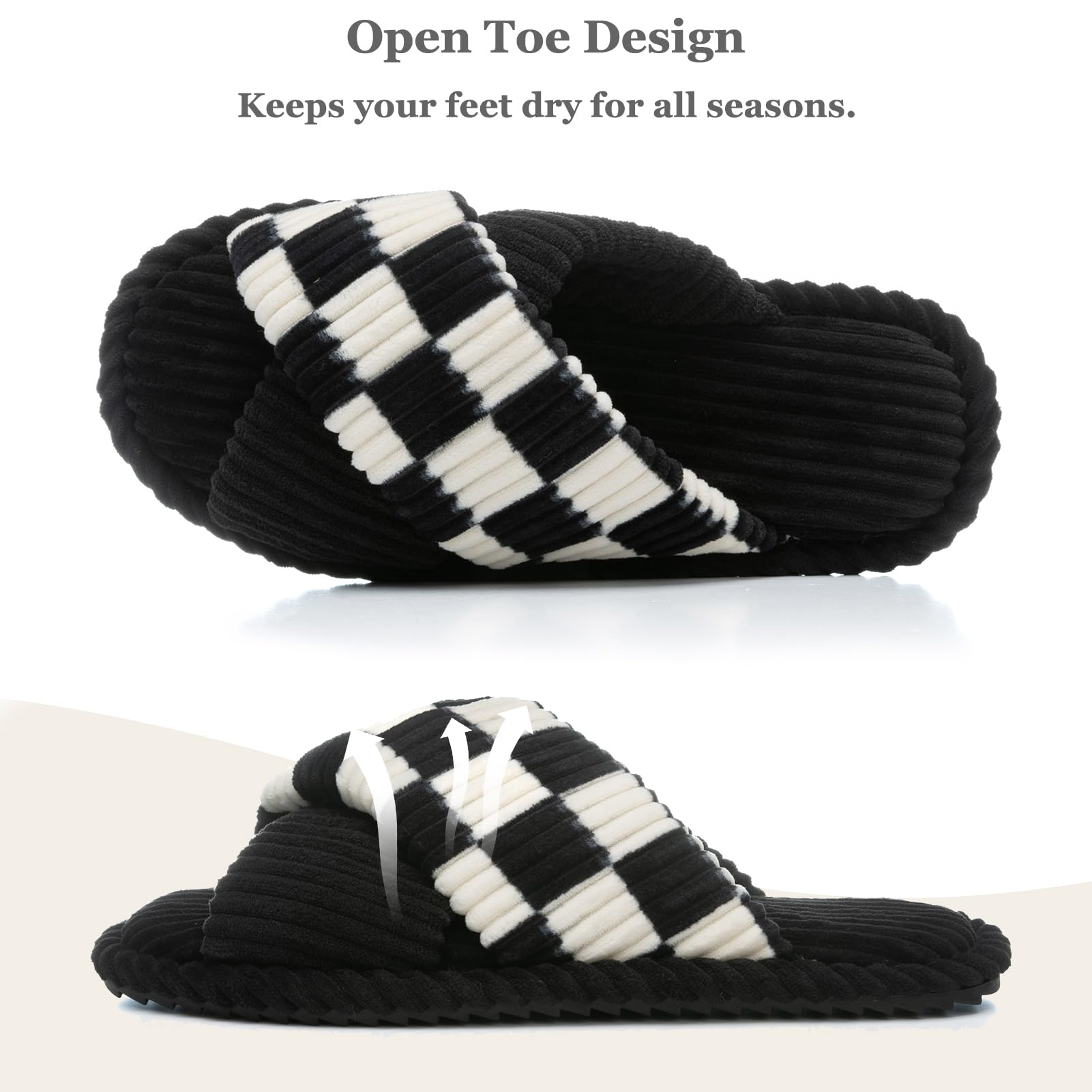 GOEWY Slippers for Women Memory Foam House Bedroom Corduroy Crossbands Open Toe Slides Sandals Shoes Comfy Trendy Gift for womens Anti-Skid sole