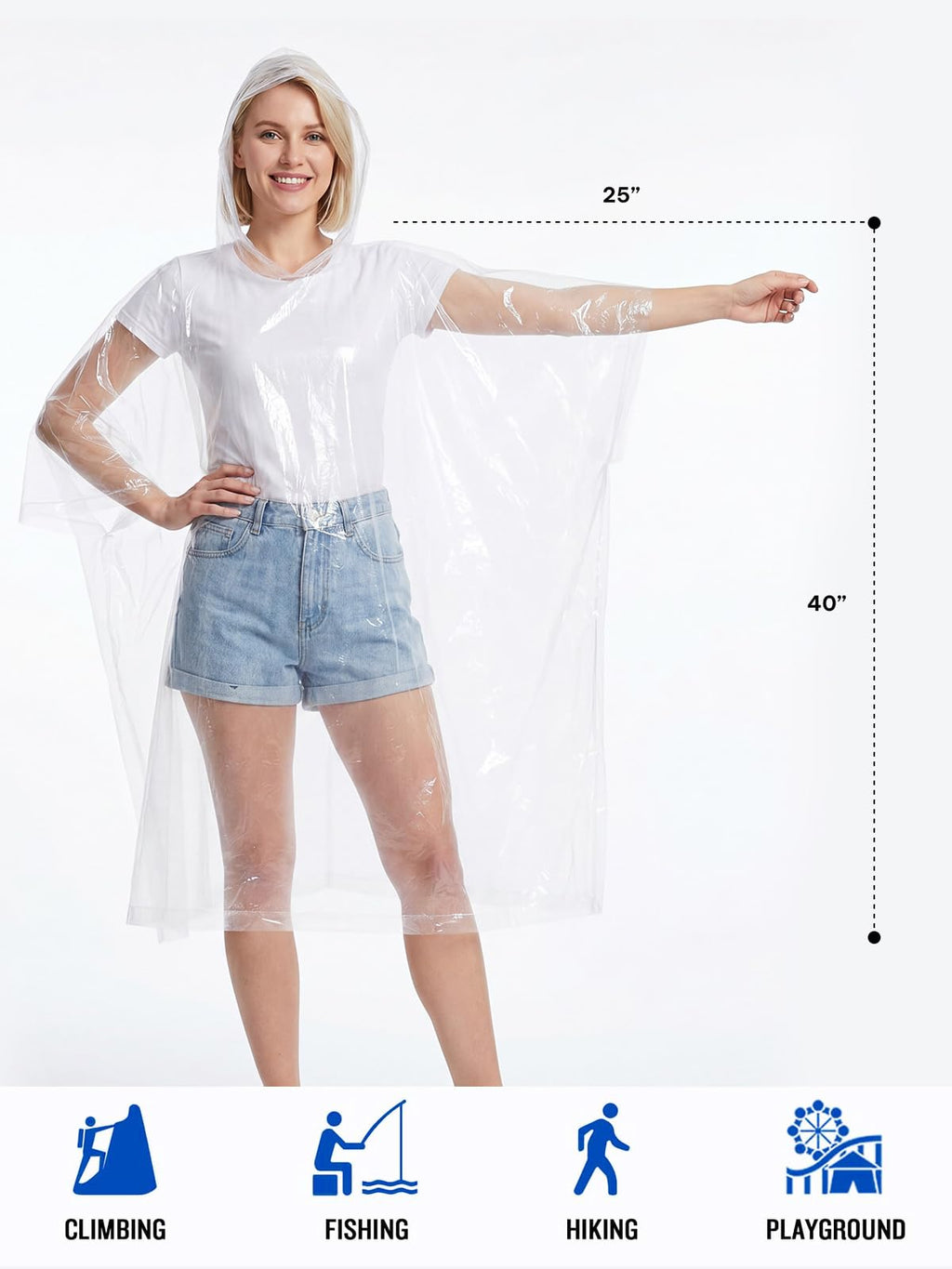 SaphiRose Disposable Rain Ponchos for Adults, 4 Pack Family Pack Clear Emergency Hooded Raincoat for Travel Camping