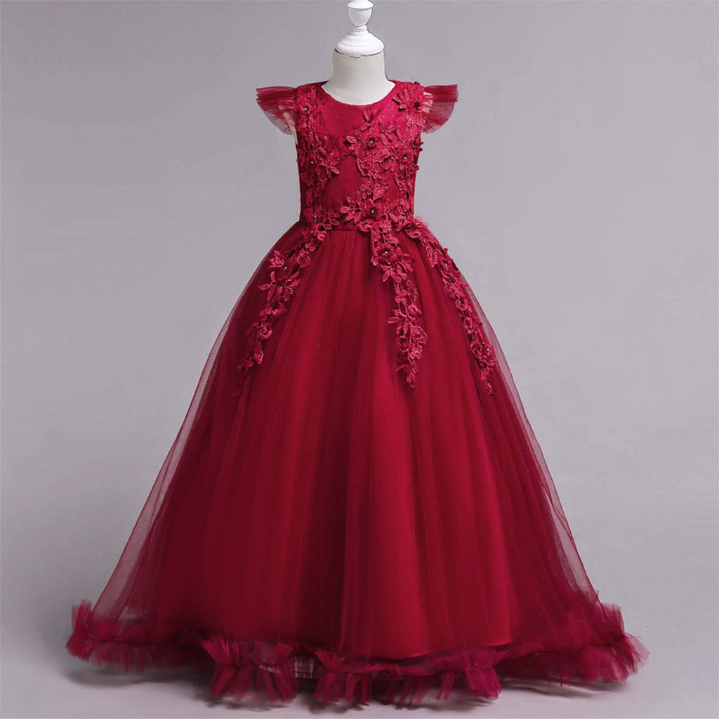 Flower Girls Maxi Dress Bridesmaid Wedding Pageant Party Princess Communion Floral Boho Vintage Lace Dance Gown