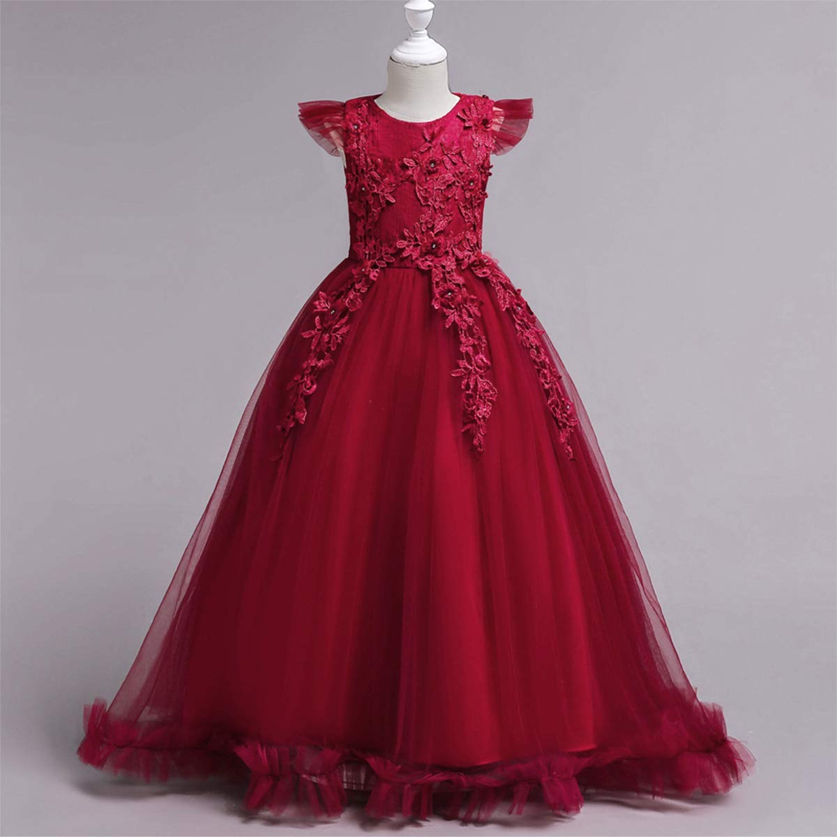 Flower Girls Maxi Dress Bridesmaid Wedding Pageant Party Princess Communion Floral Boho Vintage Lace Dance Gown