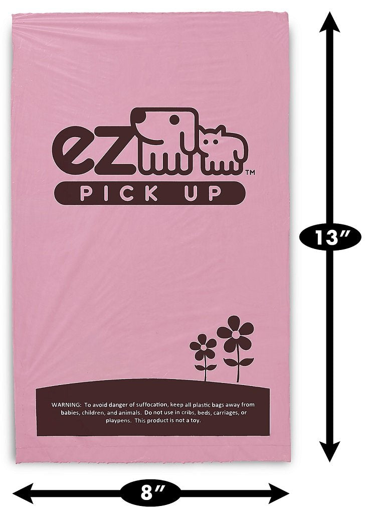 1000 Pet Waste Disposal Dog Poop Bags, EZ Pick Up Bag, Pink (single roll), 9"x12" Large