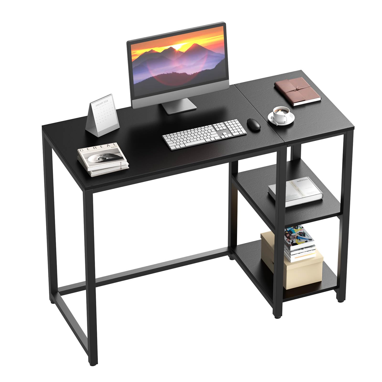 SINPAID 40 Inch Small Gaming Desk with Shelves for Small Spaces, Easy Assembly Study Desk, Sturdy Writing Desk for Bedroom & Home Office, Black