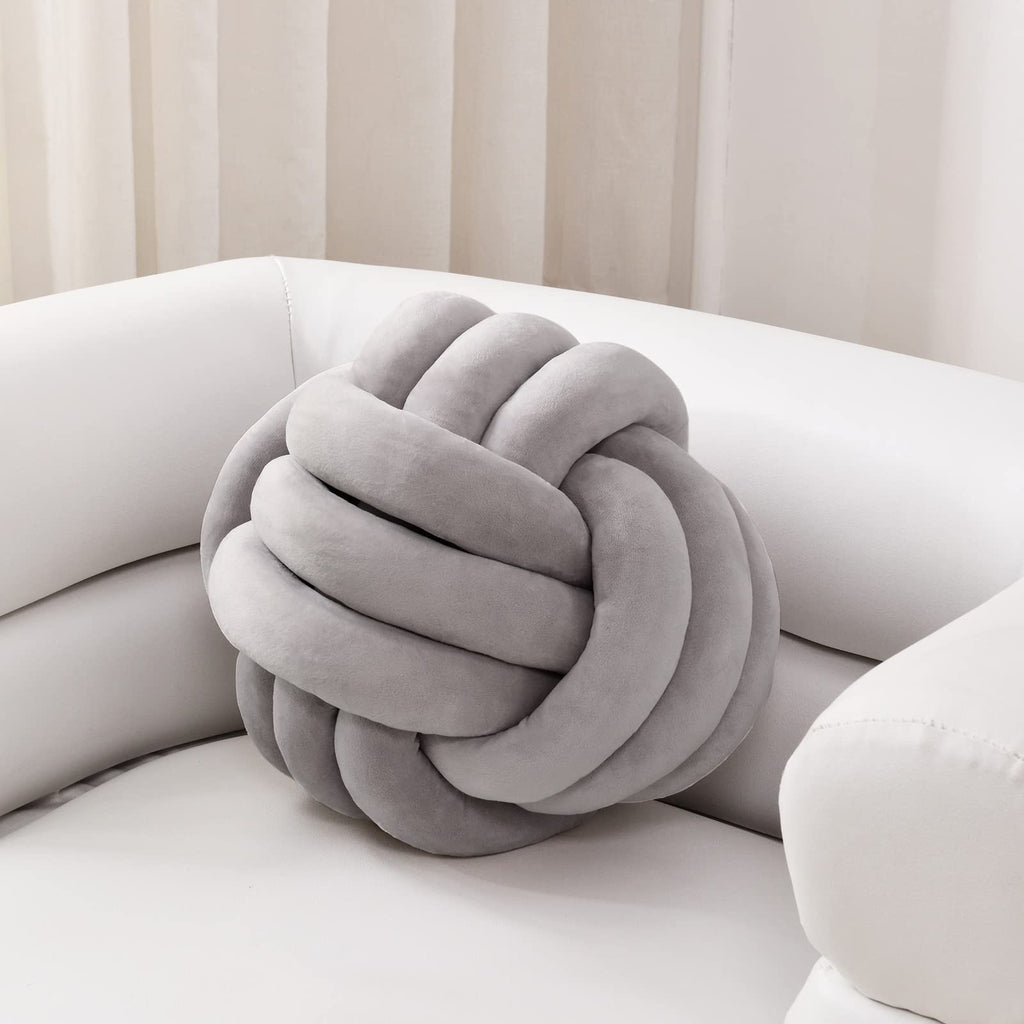 Sioloc Soft Knot Ball Pillows,Round Throw Pillow Cushion Home Decoration Plush Pillow,Throw Knotted Pillow Handmade Round Pillow（7.8inches,Beige）