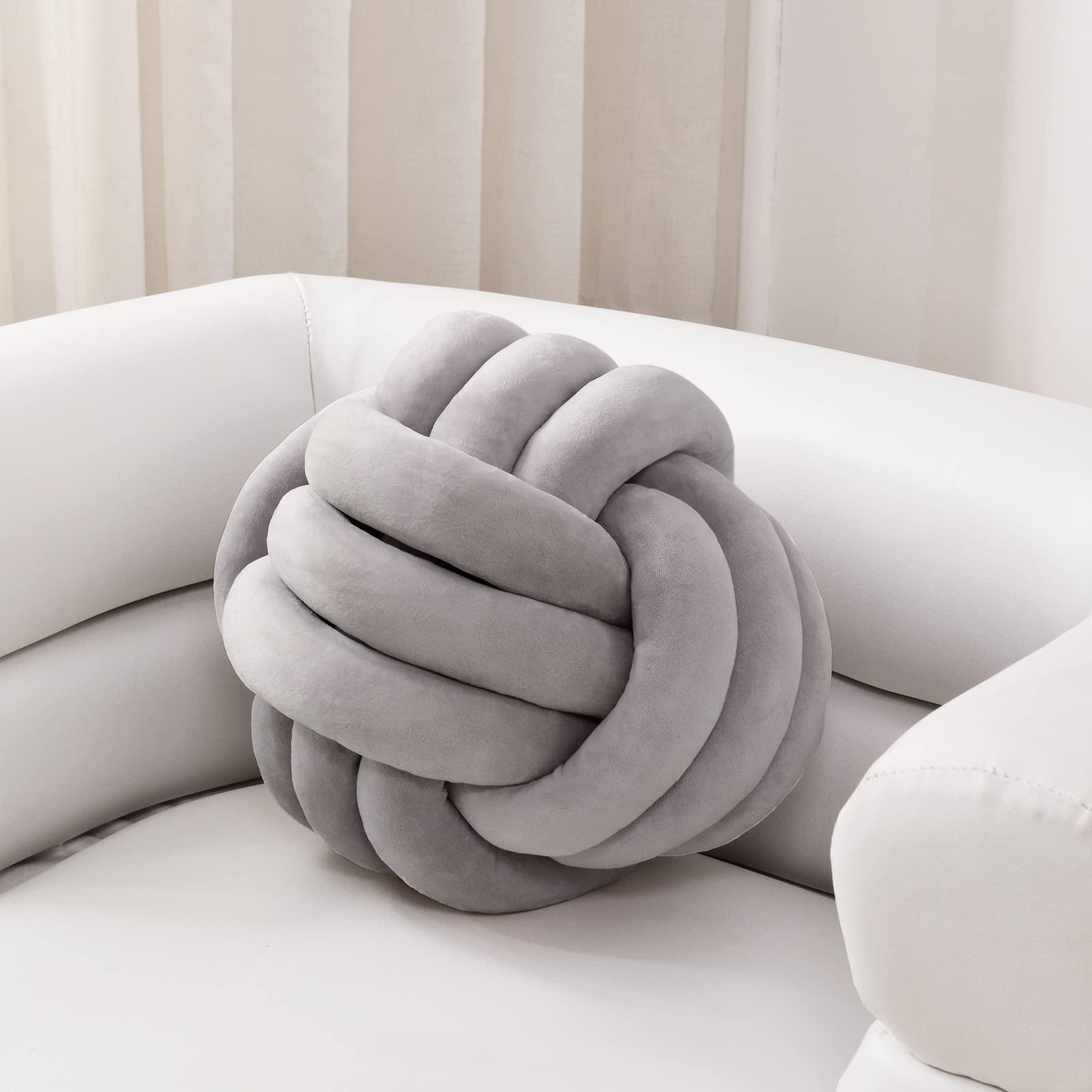 Sioloc Soft Knot Ball Pillows,Round Throw Pillow Cushion Home Decoration Plush Pillow,Throw Knotted Pillow Handmade Round Pillow（7.8inches,Beige）