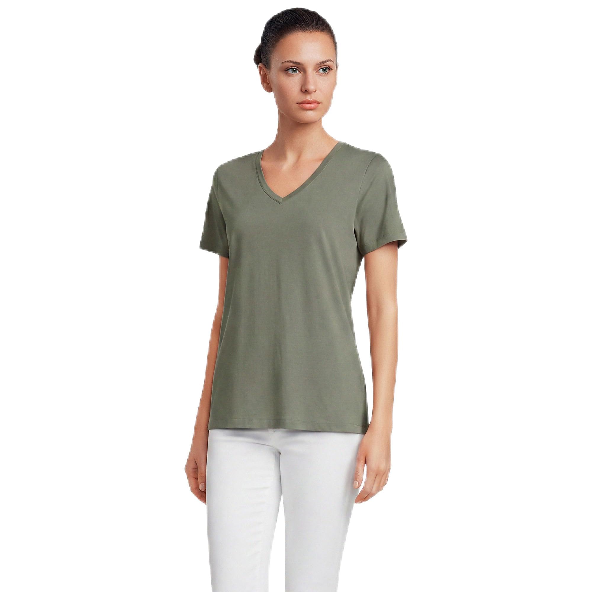 Lands' End Women's Relaxed American-Grown Supima Cotton V-Neck T-Shirt