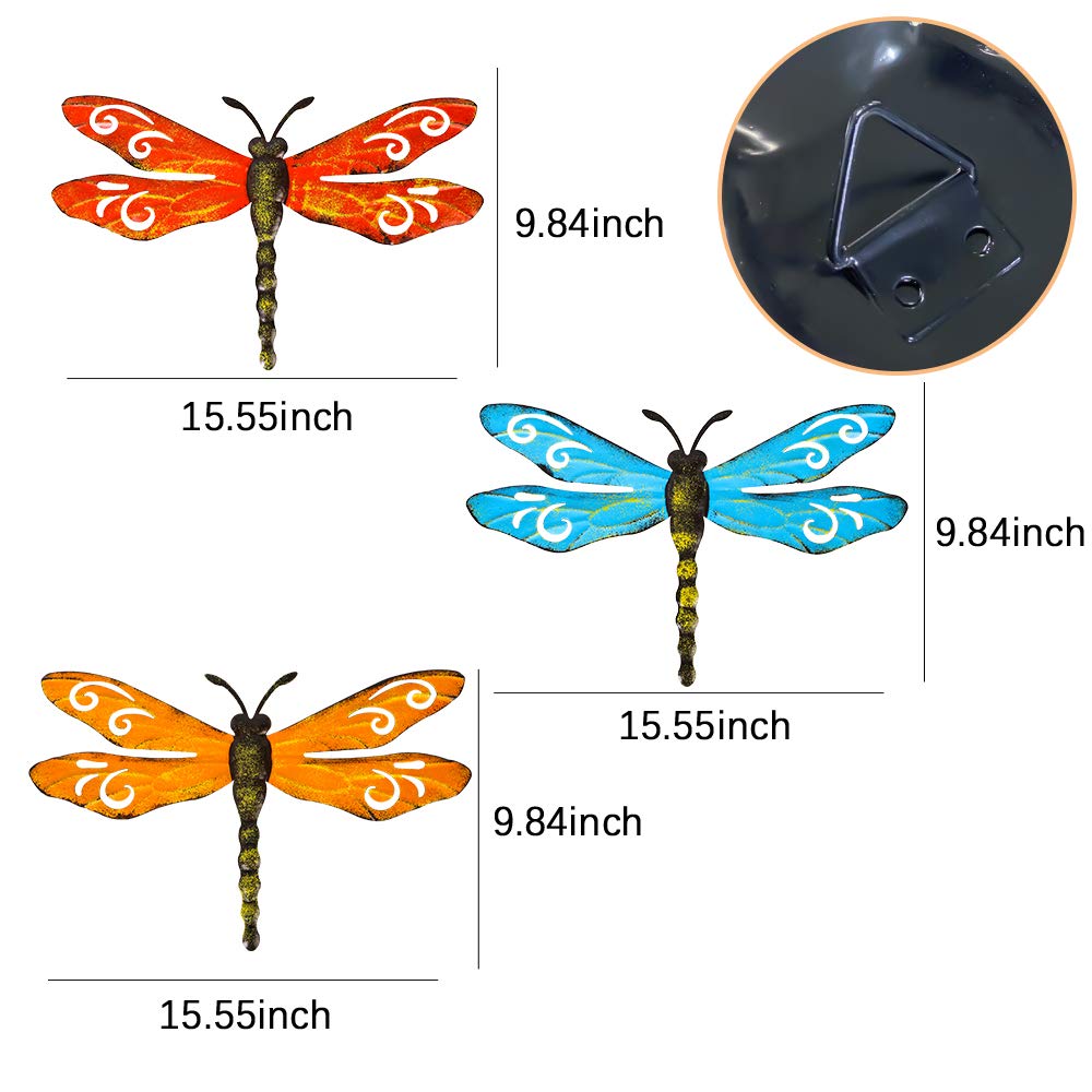 Metal Dragonfly Outdoor Wall Decor,Patio Fenxce Wall Art,Hanging Decorations for Living Room,Bedroom,3 Pack
