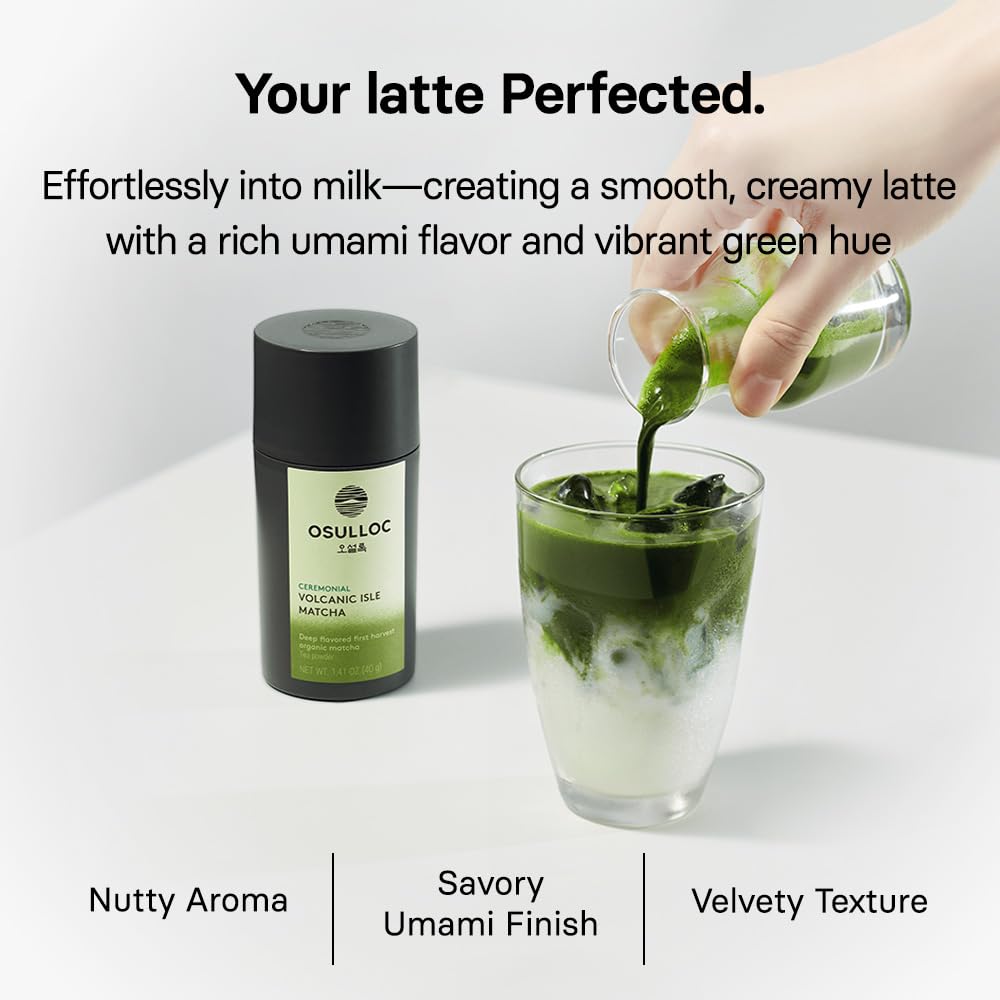 OSULLOC Volcanic Isle Matcha Powder, Ceremonial Grade Korean Matcha, Green tea powder from Jeju Island (1.41oz, 40g)