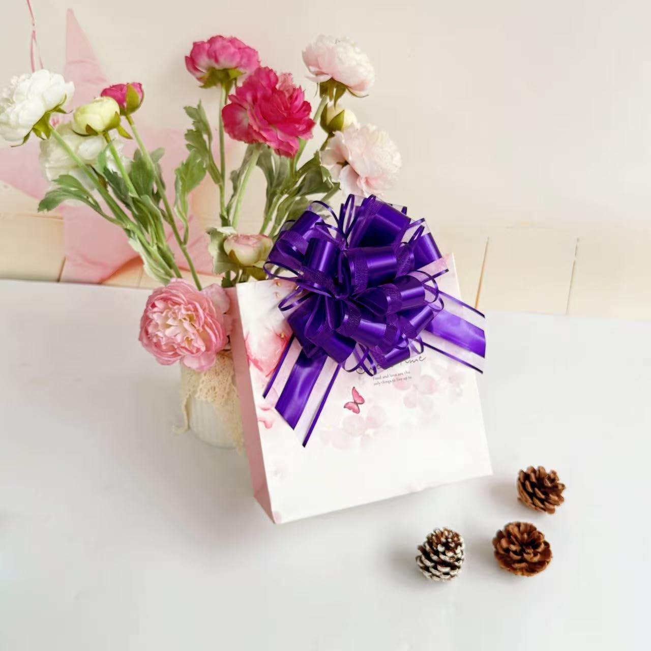 6 PCS Large Pull Bows,Bow for Gift Wrapping,6 inches,Christmas Party Birthday Gift Wedding Ribbon Bows for Wrapping Boxes or Flower Decorations, Valentine's Day Gift Decorations