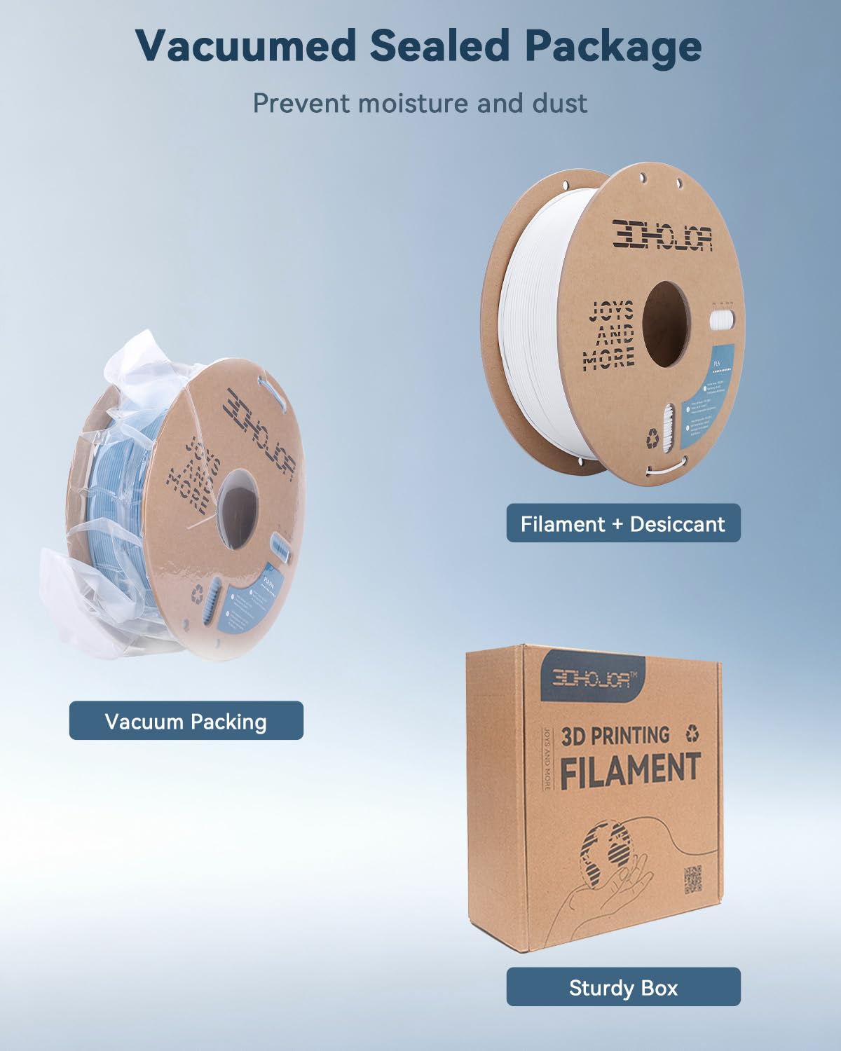 3DHoJor PLA Filament 1.75mm,3D Printing Filament,1kg*2 Cardboard Spool, Fit Most FDM 3D Printer,Dimensional Accuracy +/- 0.03 mm,Vacuum Packaging-2Pack Black