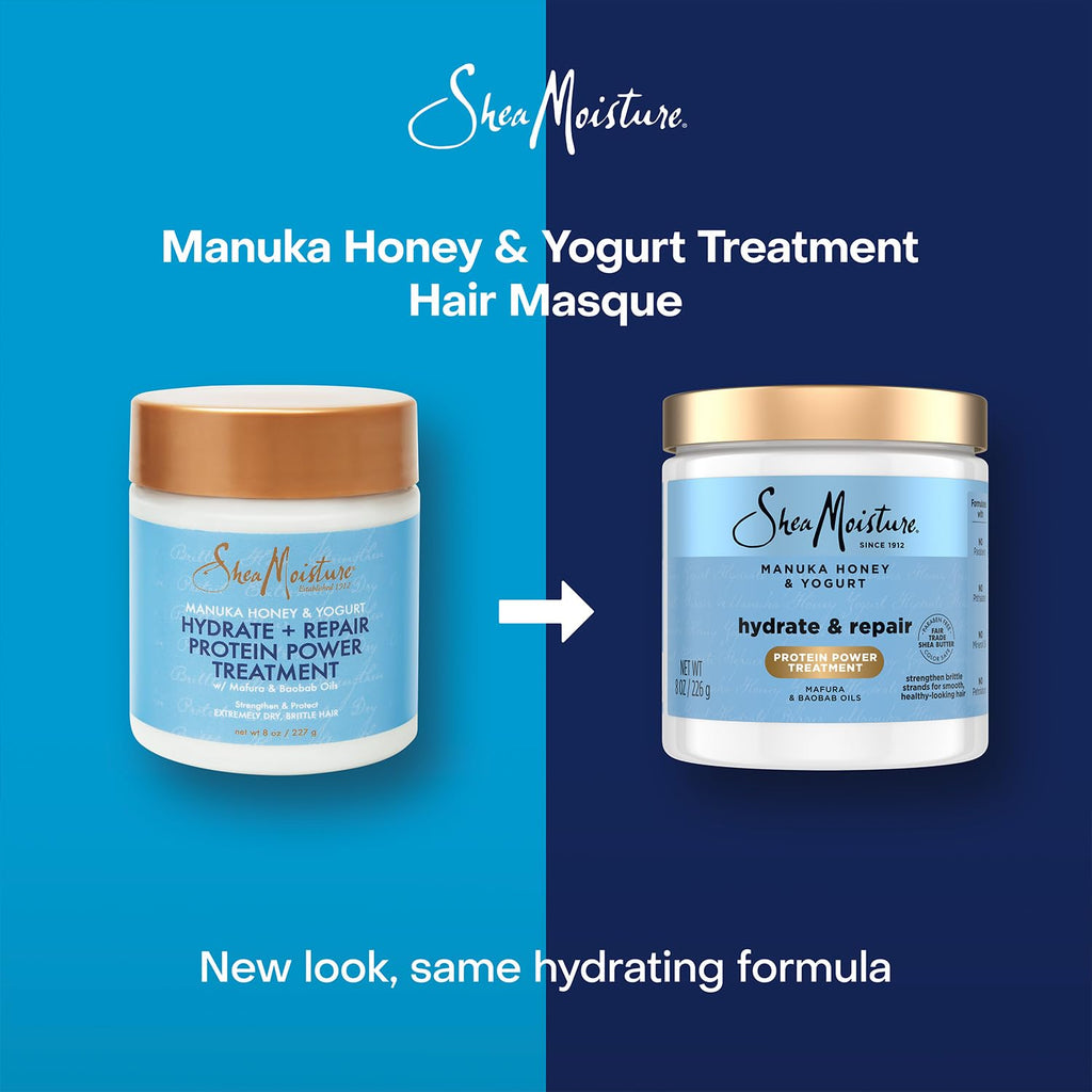 Shea Moisture Hair Mask - Manuka Honey & Yogurt, Hydrate + Repair Protein Power Treatment, Hair Treatment for Dry, Damaged Hair Care with Organic Shea Butter & Castor Oil for Hair, 8 Oz