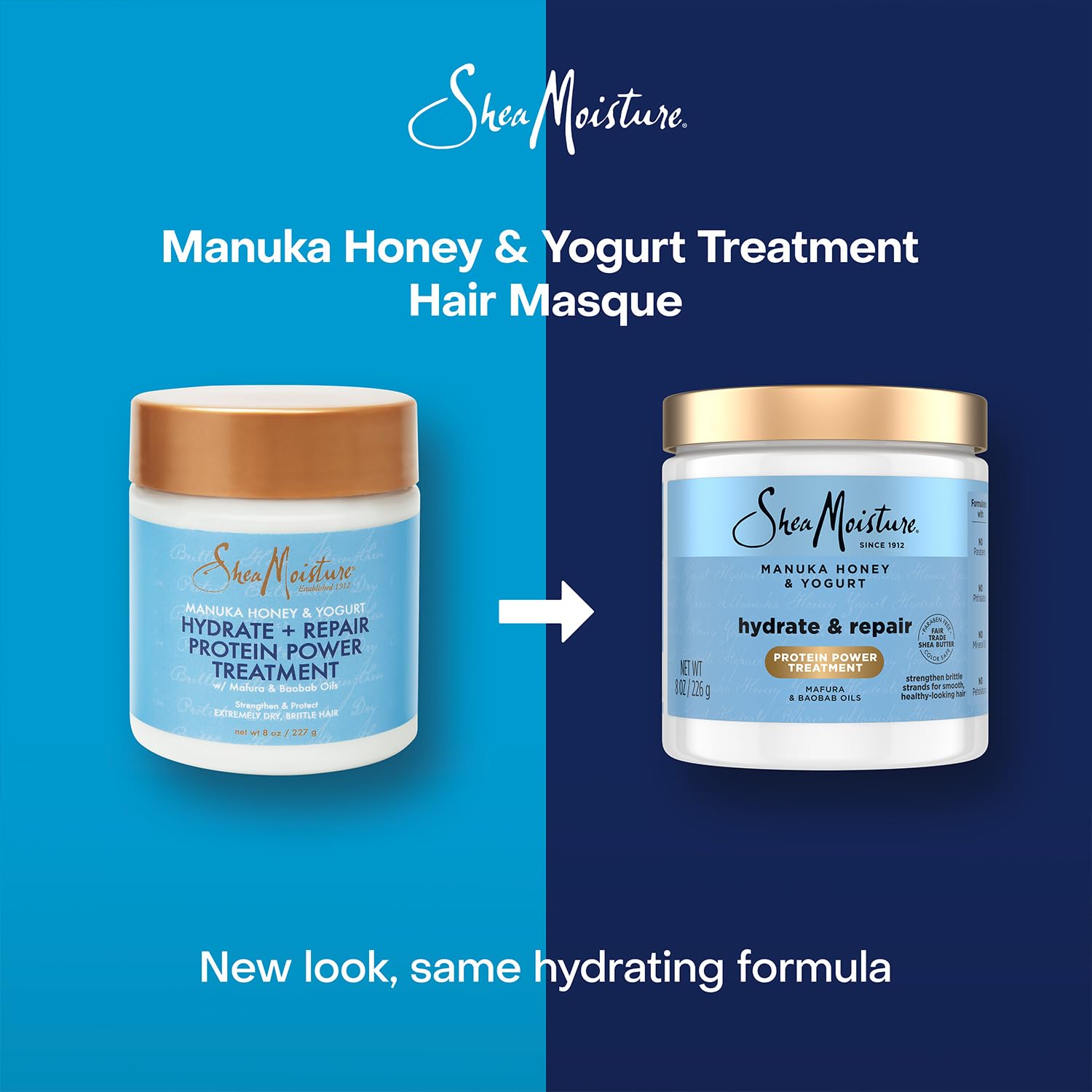 Shea Moisture Hair Mask - Manuka Honey & Yogurt, Hydrate + Repair Protein Power Treatment, Hair Treatment for Dry, Damaged Hair Care with Organic Shea Butter & Castor Oil for Hair, 8 Oz