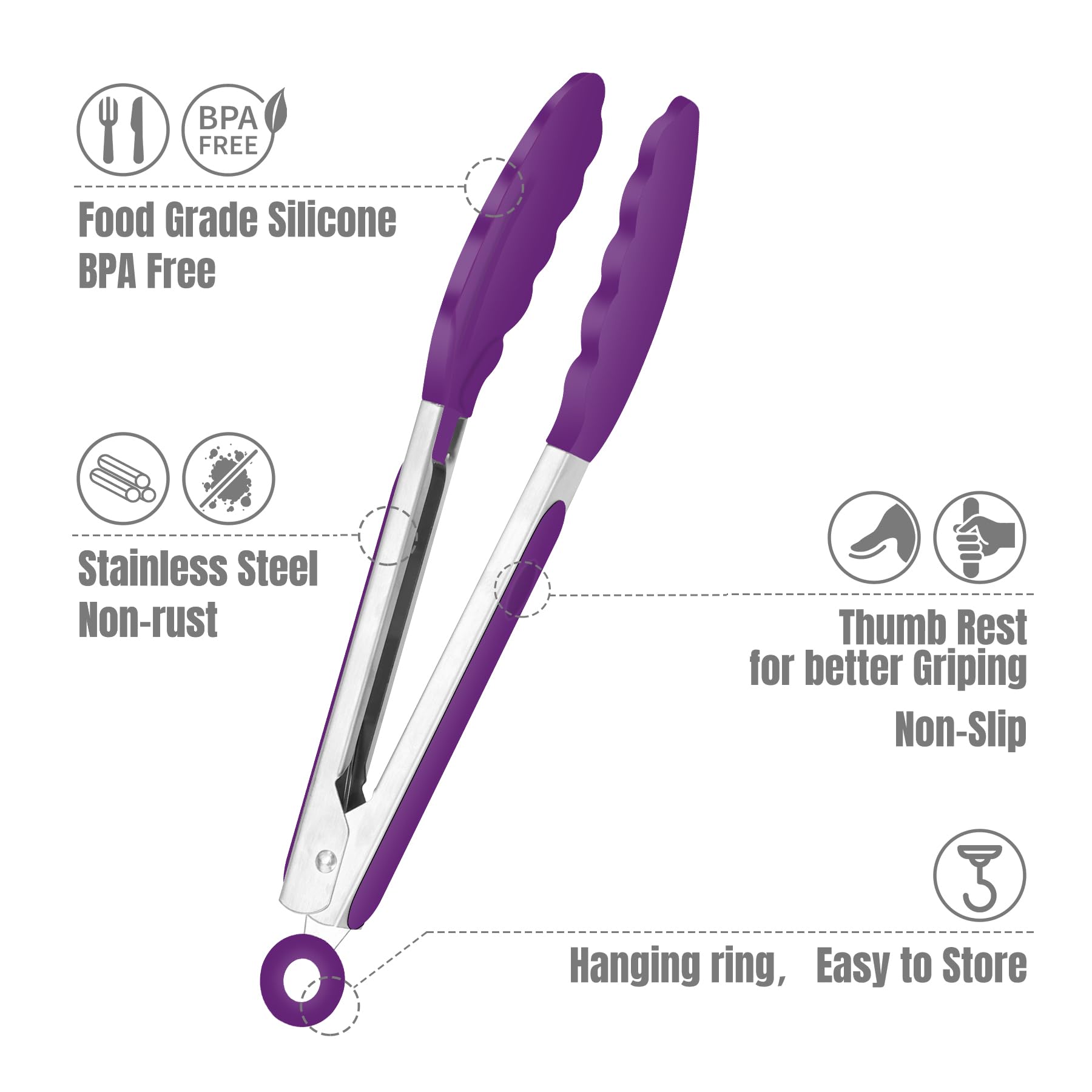 Hotec Mini Silicone Kitchen Tongs for Cooking - 7-Inch Small Serving Tongs with Silicone Tips, Set of 3 (Black)