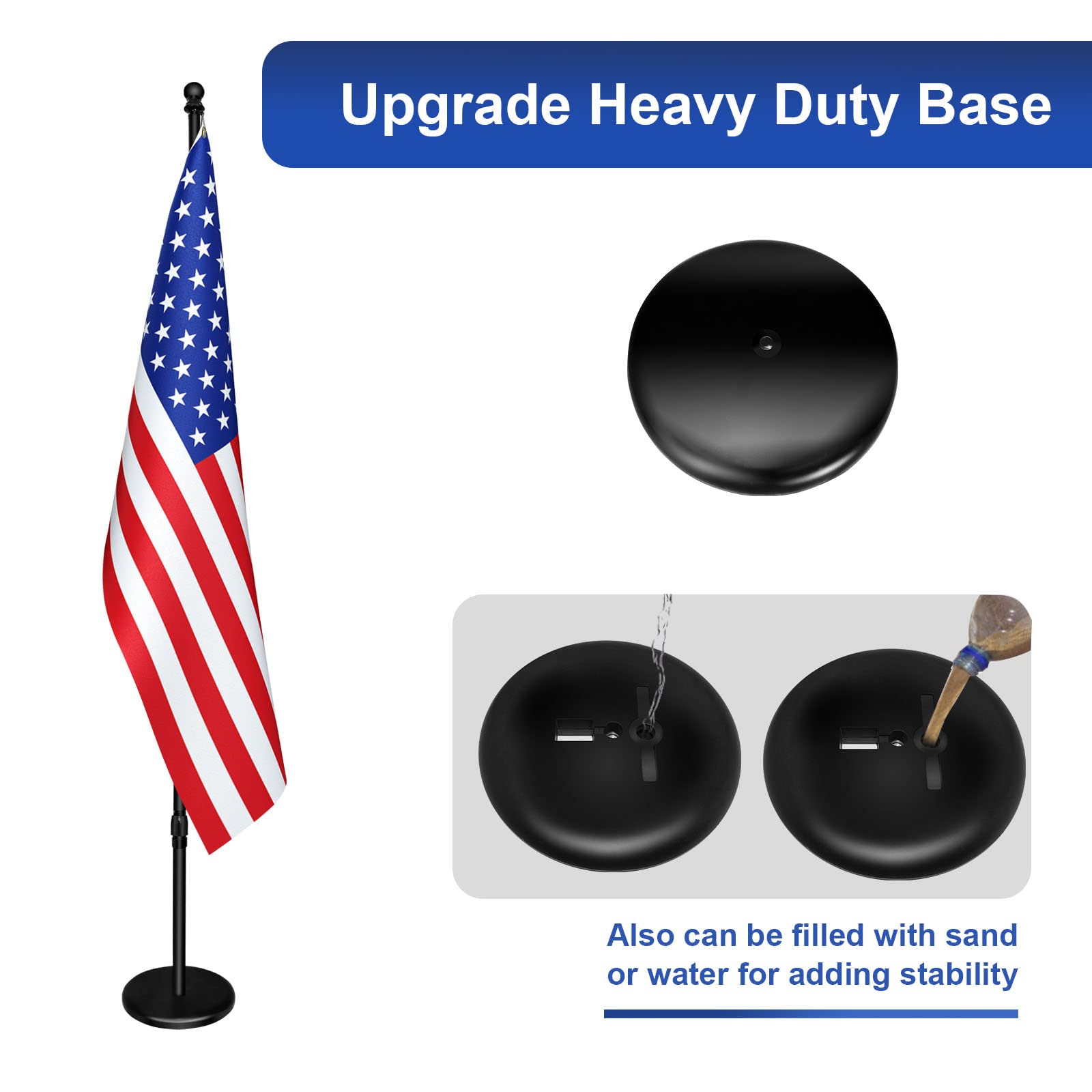Indoor Flagpole with Base,Telescoping Flag Pole 6FT-8FT, Flagpoles Rotate 360 Degrees, 3X5 USA Flag-Heavy Duty Water Resistant Polyester Canvas Embroidered Stars. Suitable for Office, Auditorium, School, Use (1-pack)