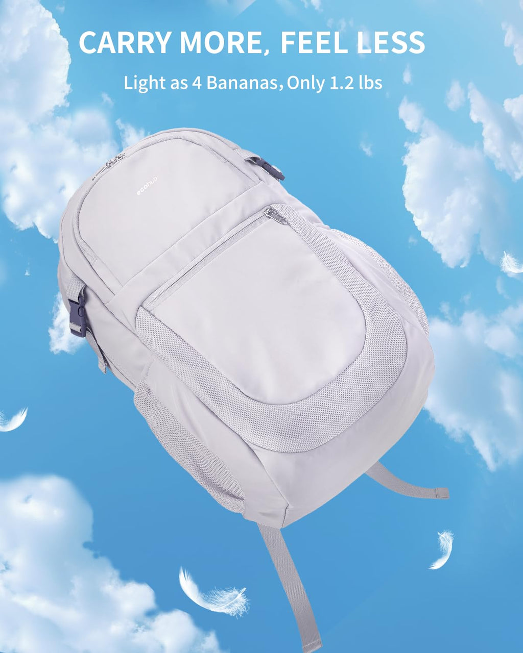 ECOHUB Travel Backpack for Women, 17.3 inch Suspended Laptop Backpack, Fashion Slim Water-Resistant College Computer Bookbag, 28L Personal Item Bag with 12 Pockets for Causal, Work, Beige
