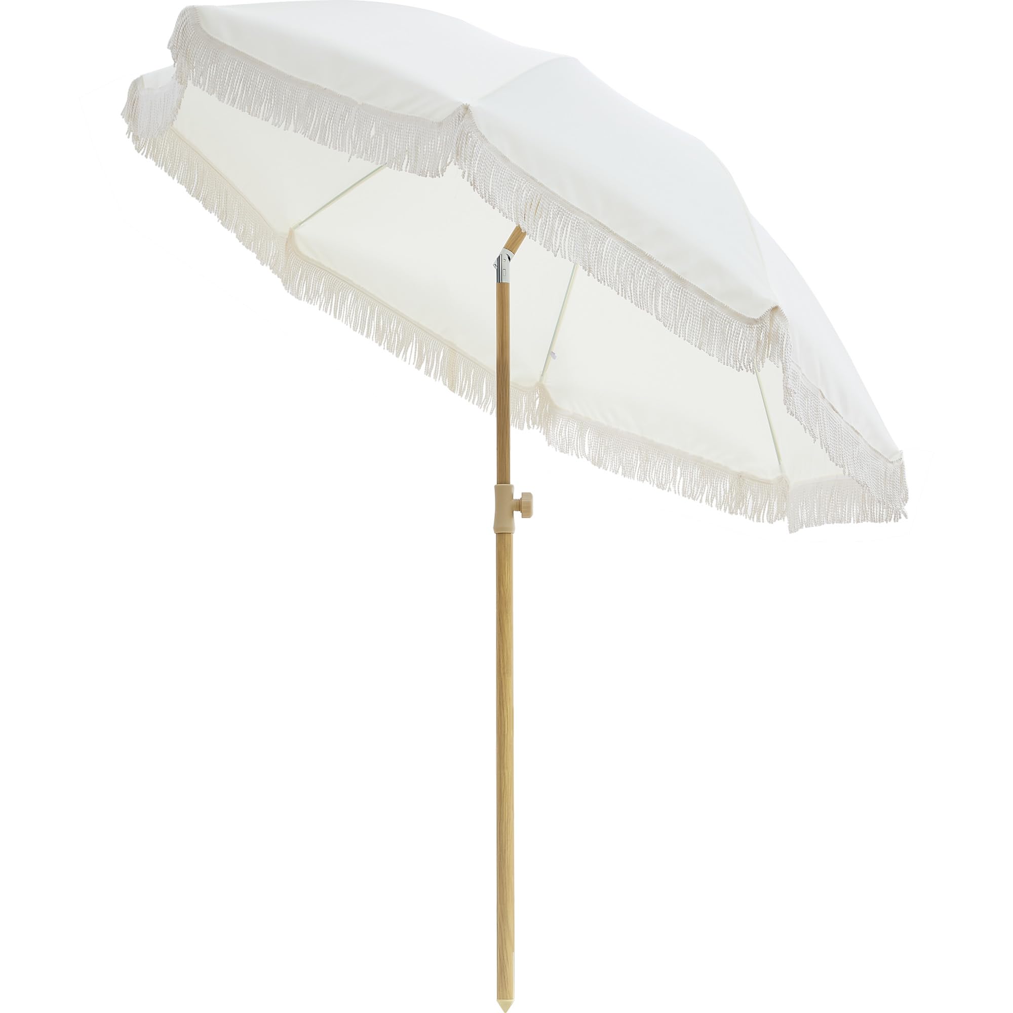 6.5FT Boho Patio Umberlla with Fringe,UPF50+ Outdoor Umbrella with Fiberglass Ribs and Push Button Tilt,Tassels Umbrella for Beach,Terrace,Picnic