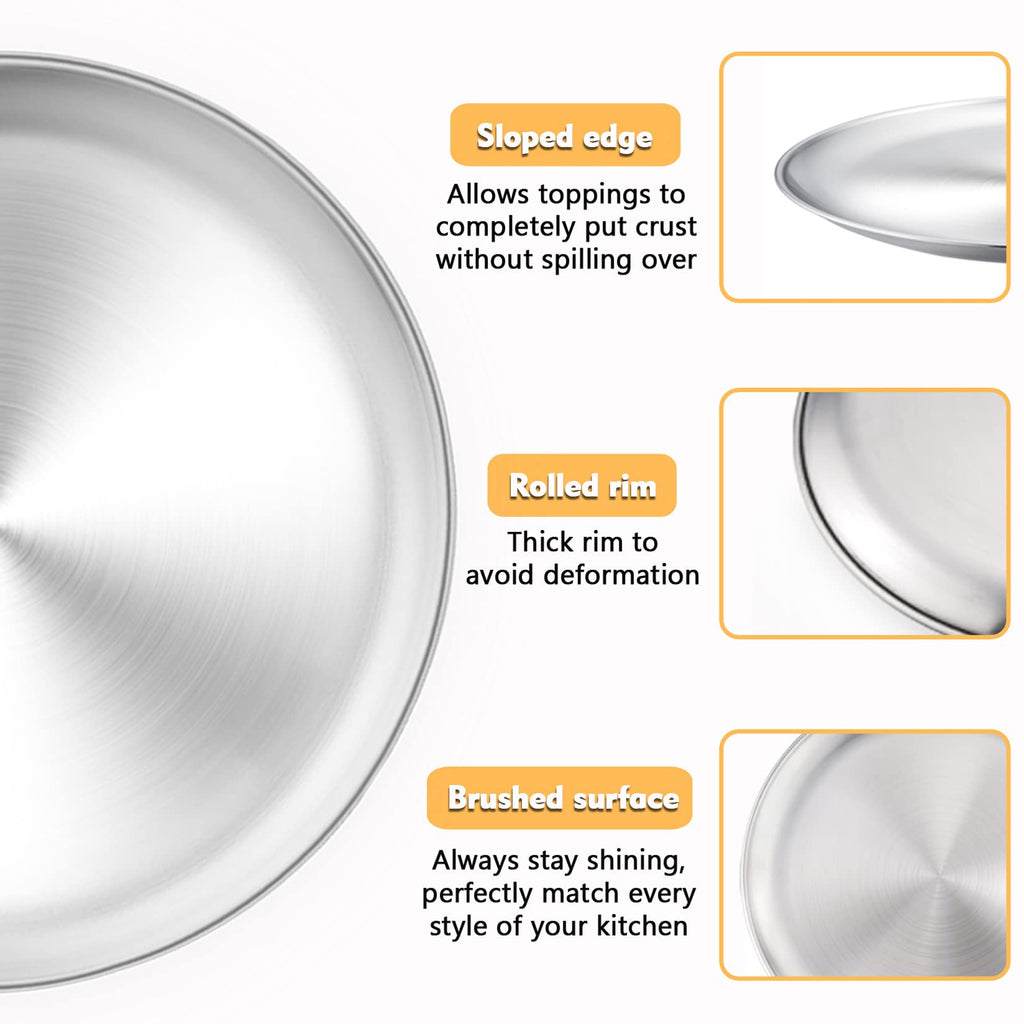 P&P CHEF Pizza Pan Set of 2, Stainless Steel Pizza Tray, Round Pizza Plate For Pie Cookie Pizza Cake, Non Toxic & Heavy Duty, Dishwasher Safe & Easy Clean, 10 Inch & Silver