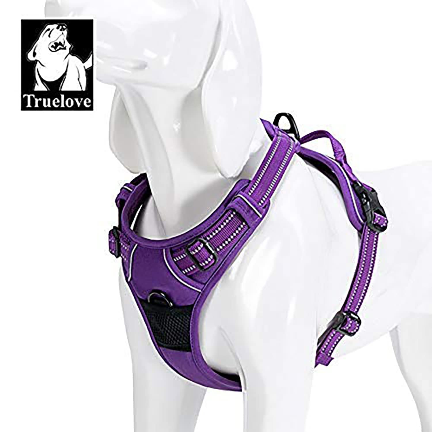 TRUE LOVE Adjustable No-Pull Dog Harness Reflective Pup Vest Harnesses Comfortable Control Brilliant Colors TLH5651(Black,XS)