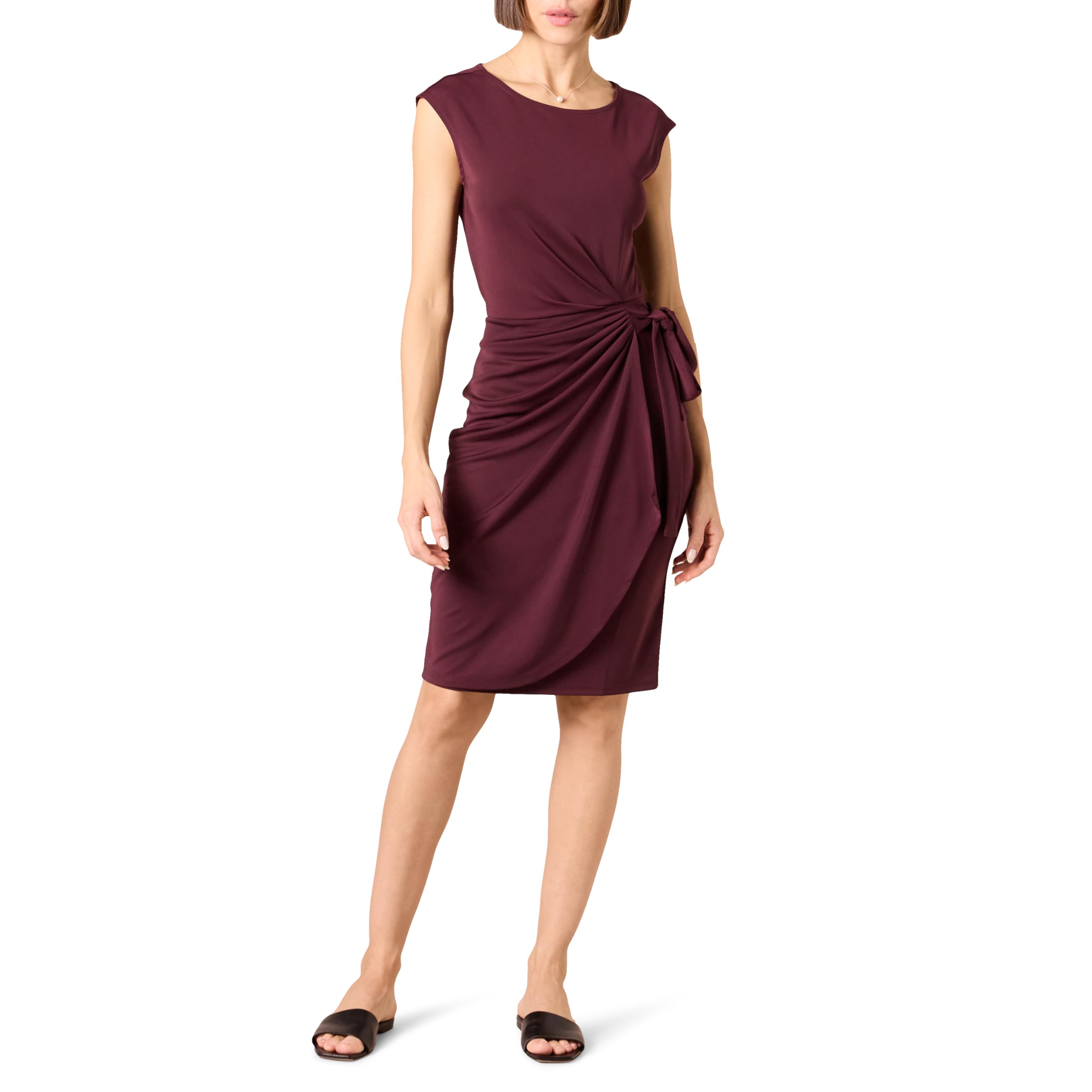 Amazon Essentials Women's Cap Sleeve Boat-Neck Faux Wrap Dress