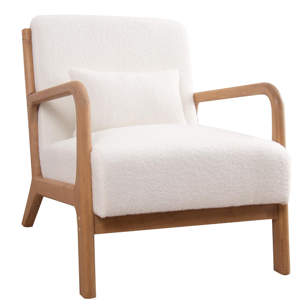 ANJ Mid Century Modern Accent Chair, Comfy Fabric Living Room Chairs with Solid Wood Frame, Lounge Reading Armchair, Easy Assembly, Beige