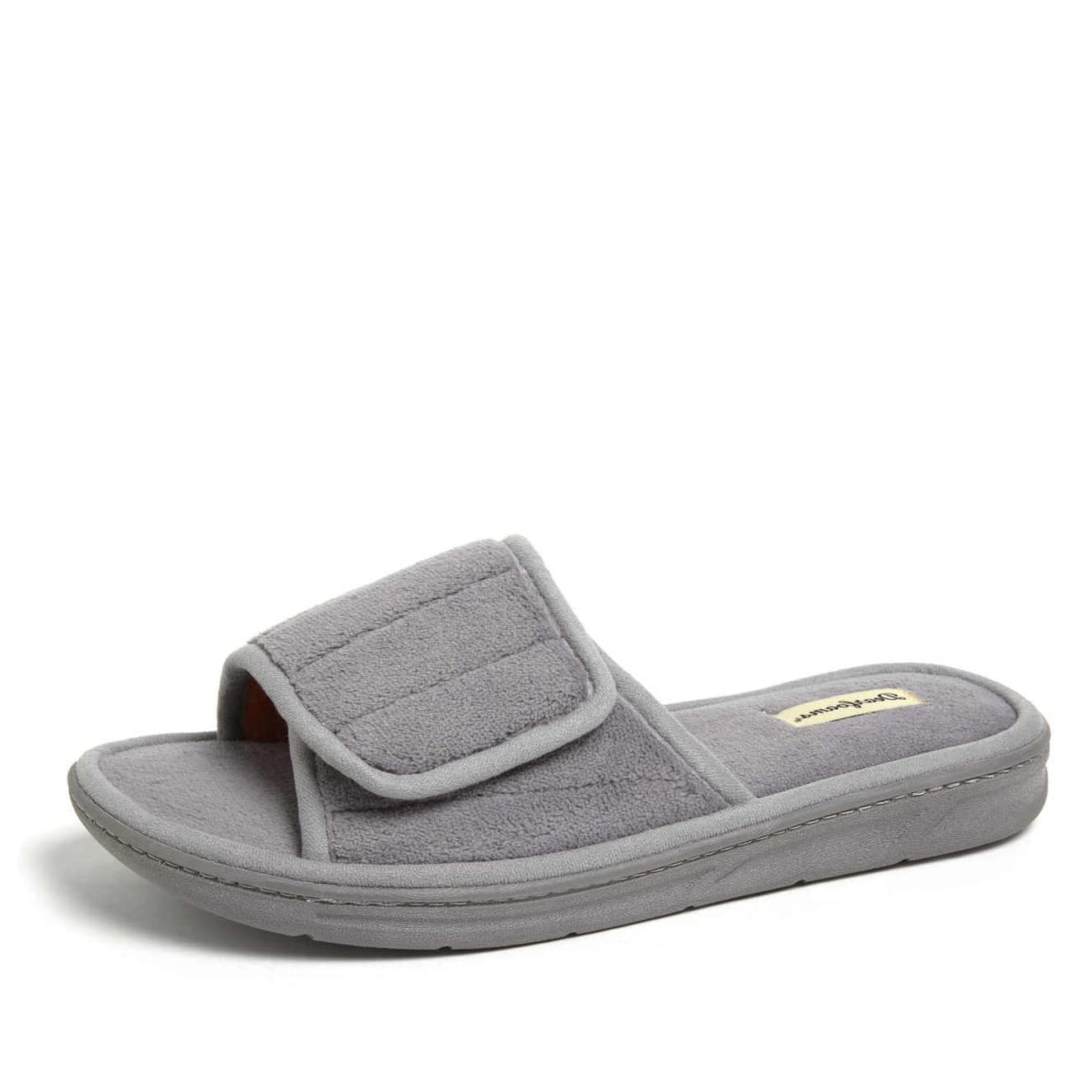 Dearfoams Men's Adjustable Indoor/Outdoor Memory Foam Machine Washable Summer Slide Slipper