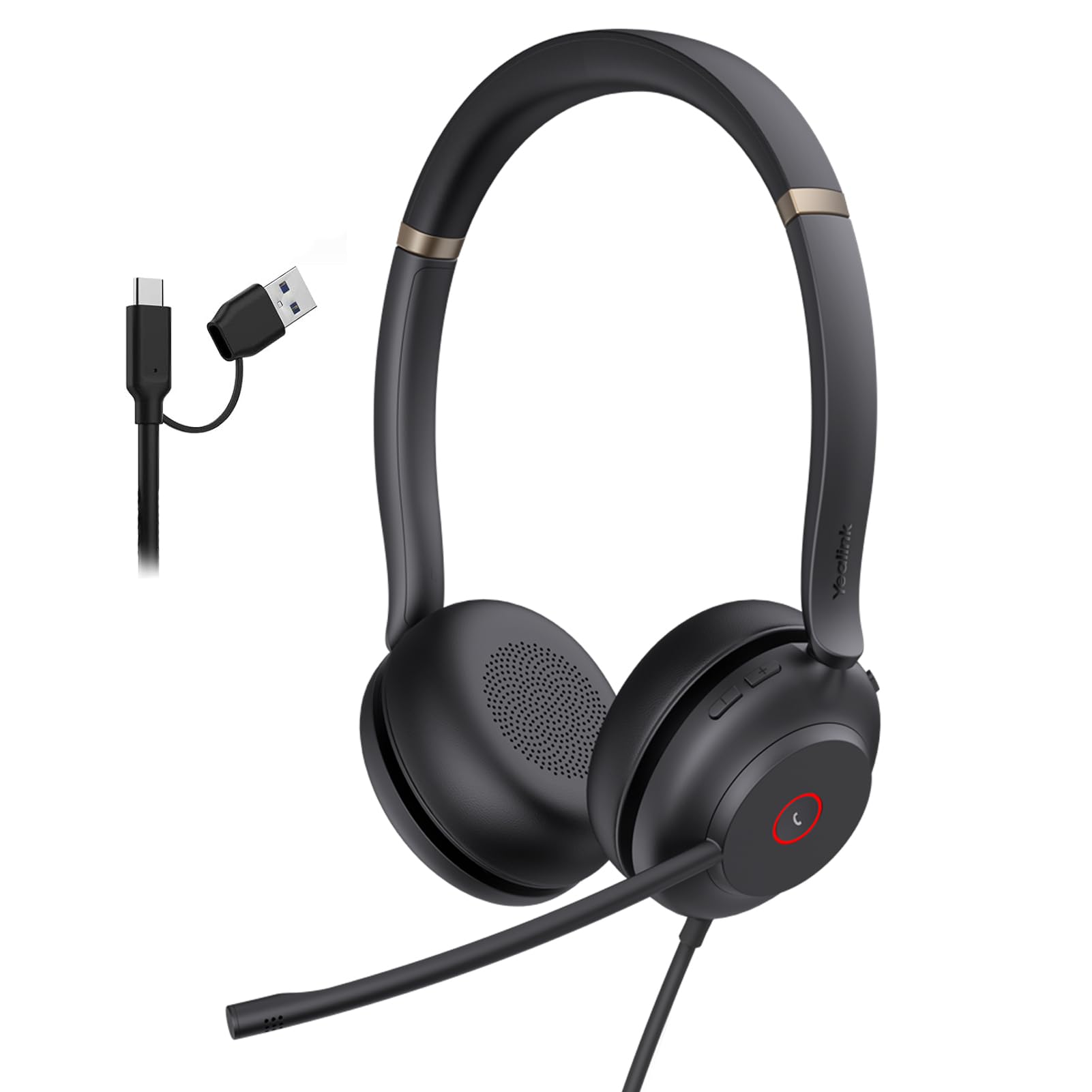 Yealink USB Wired Mono Headset,UH37 Computer Headset with Noise Cancelling Microphone,USB-A/C Call Center Headset for Teams,Zoom,Computer PC Laptop